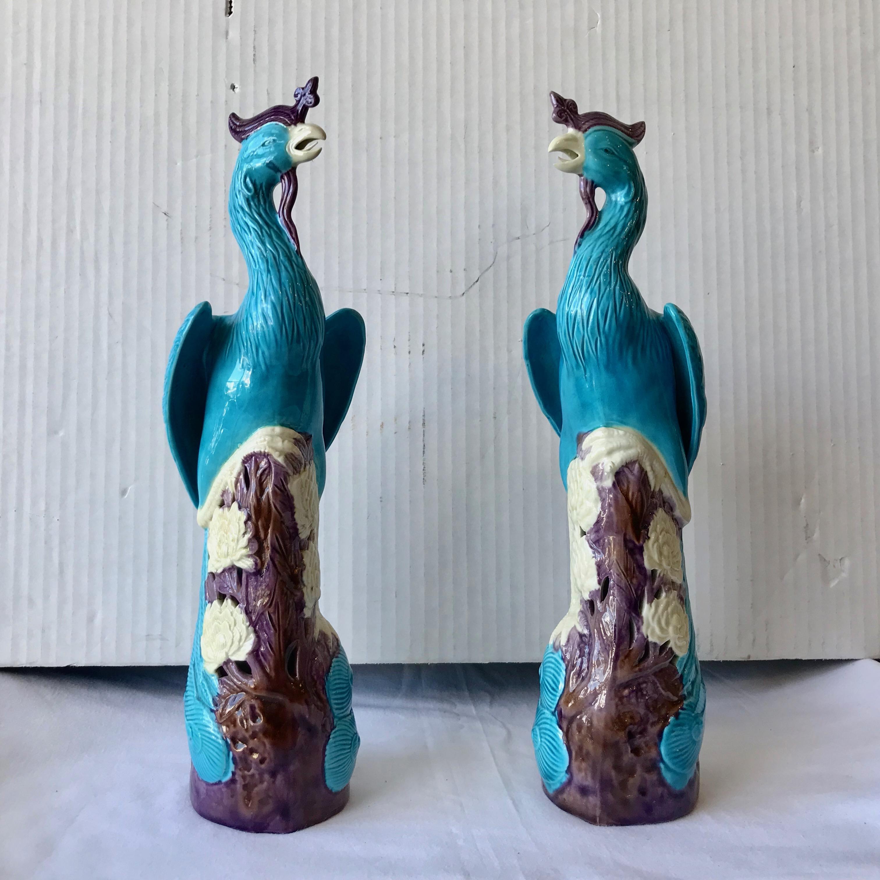 Pair of Chinese Birds of Paradise Figurines In Good Condition In West Palm Beach, FL