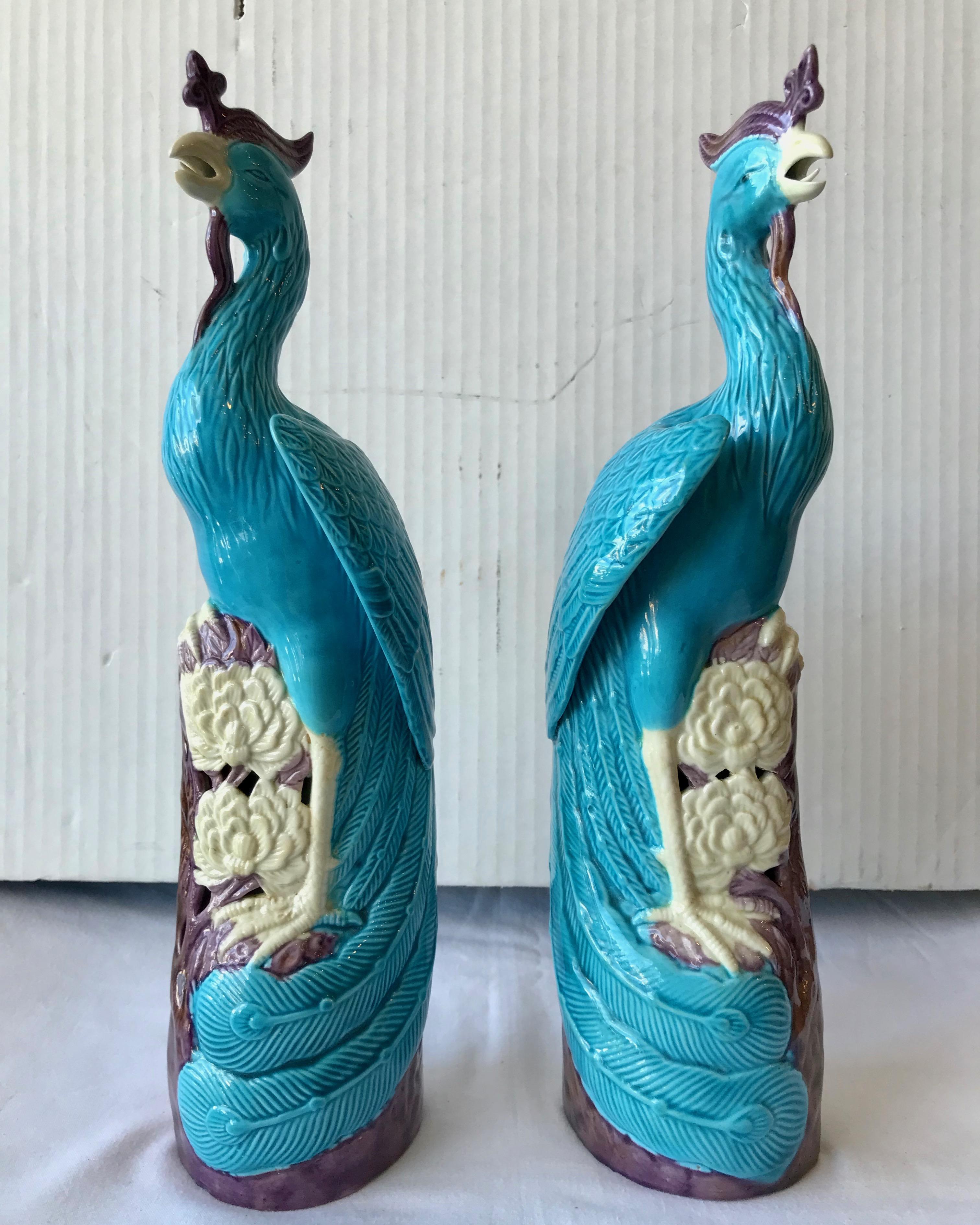 20th Century Pair of Chinese Birds of Paradise Figurines