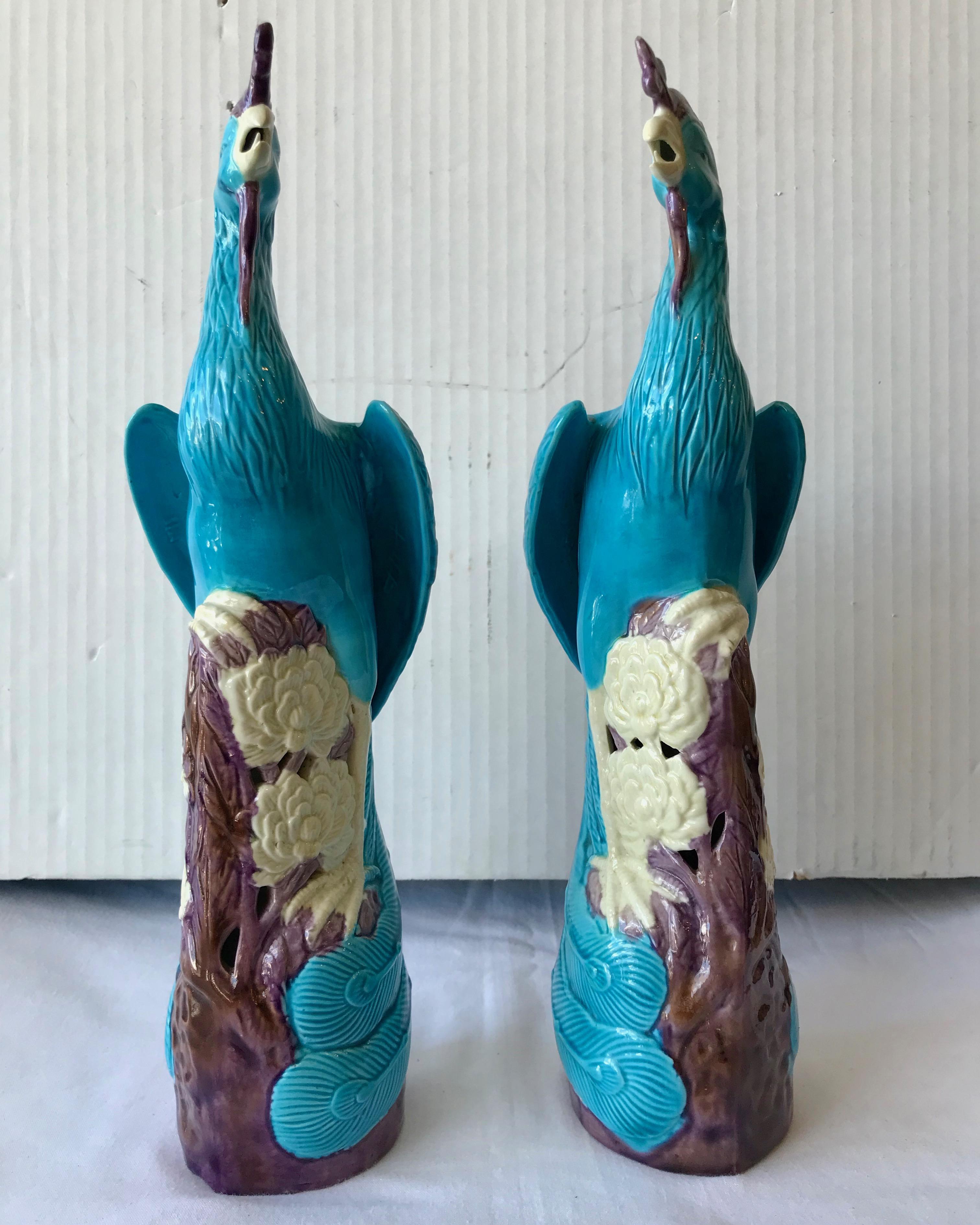 Porcelain Pair of Chinese Birds of Paradise Figurines