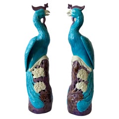 Antique Pair of Chinese Birds of Paradise Figurines