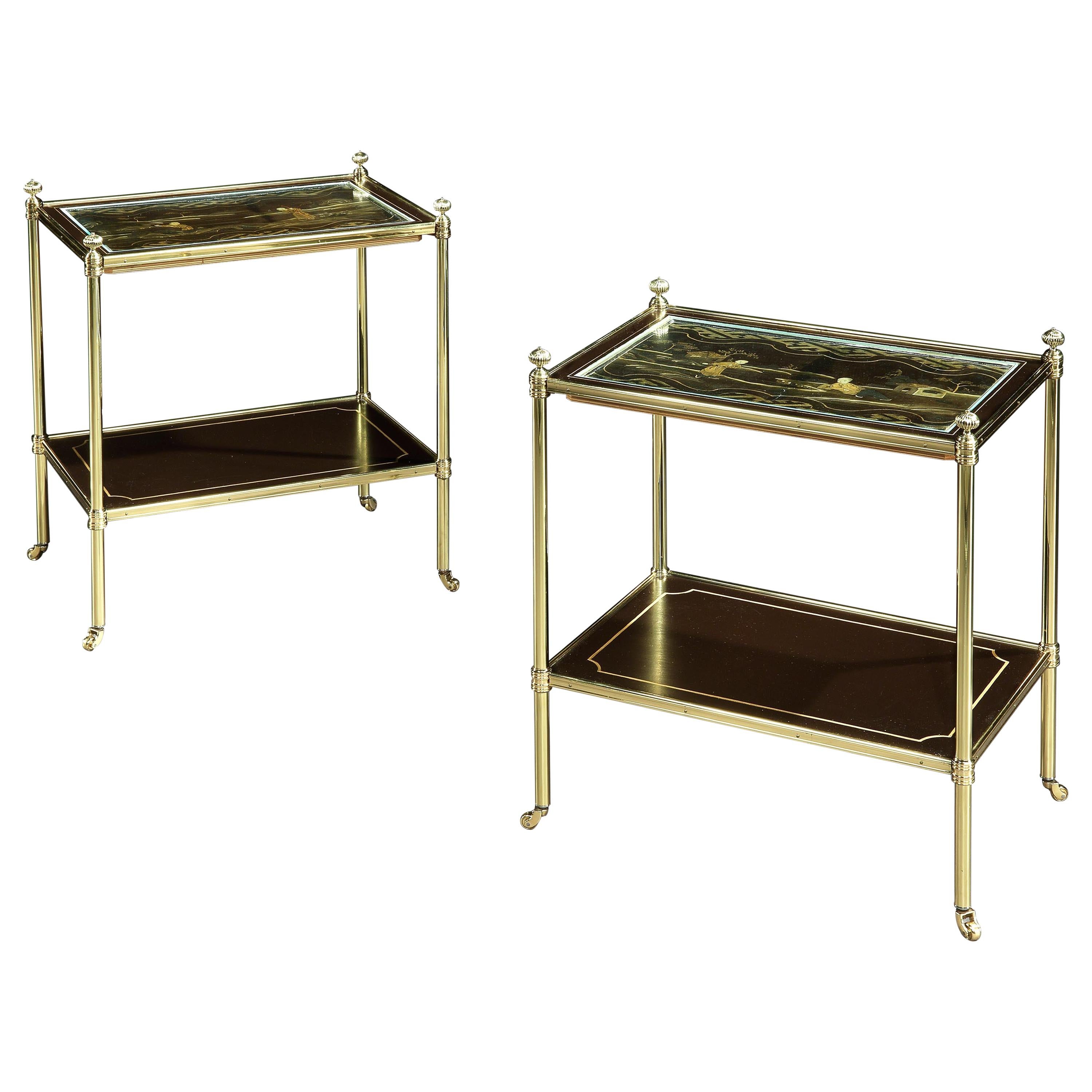 Pair of Chinese Black and Gilt Lacquer Two-Tier Tables
