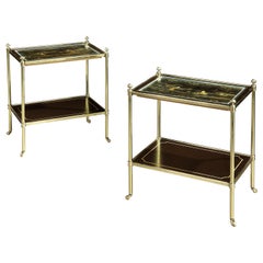 Antique Pair of Chinese Black and Gilt Lacquer Two-Tier Tables