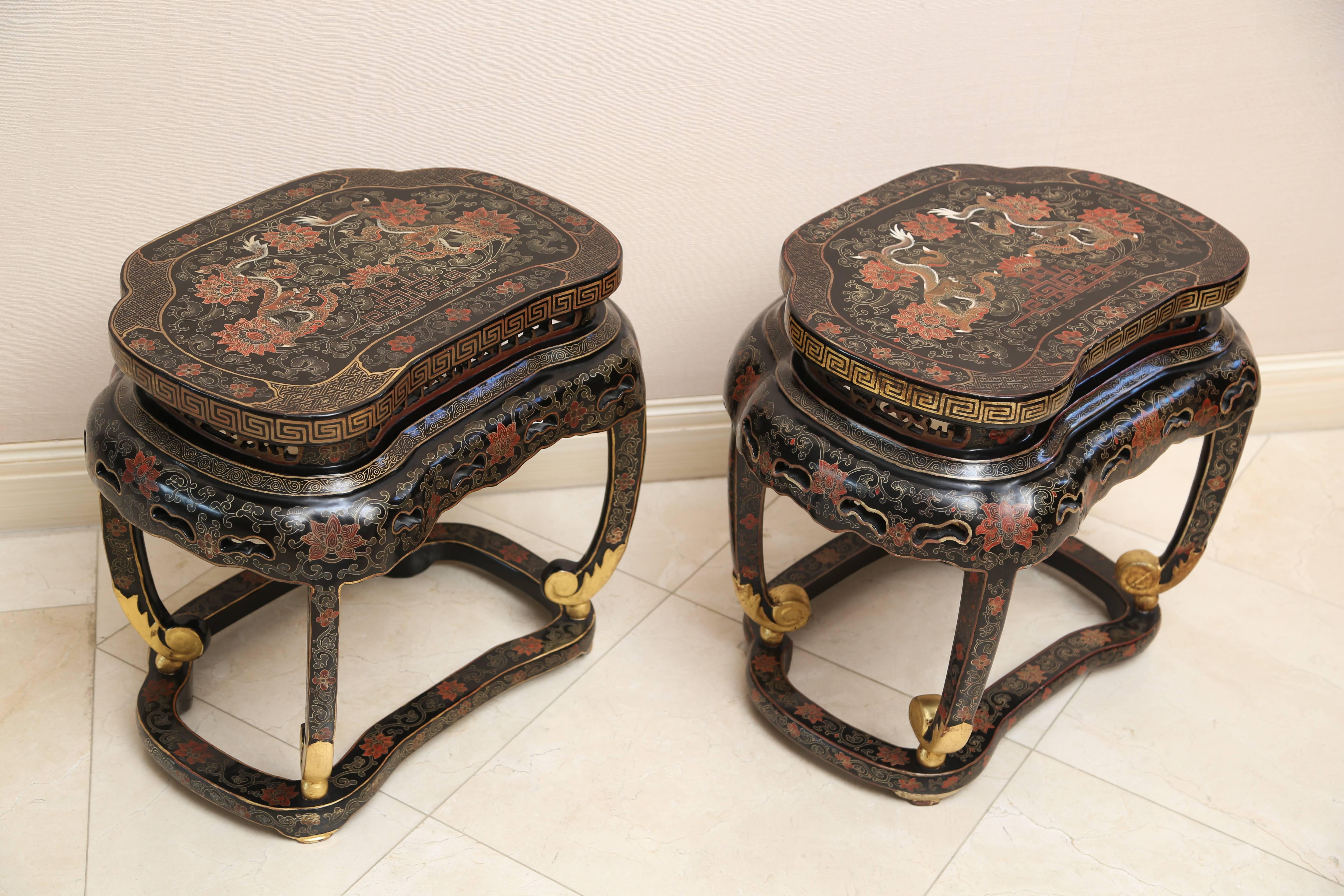 Pair of Chinese Black and Gilt Low Tables 2