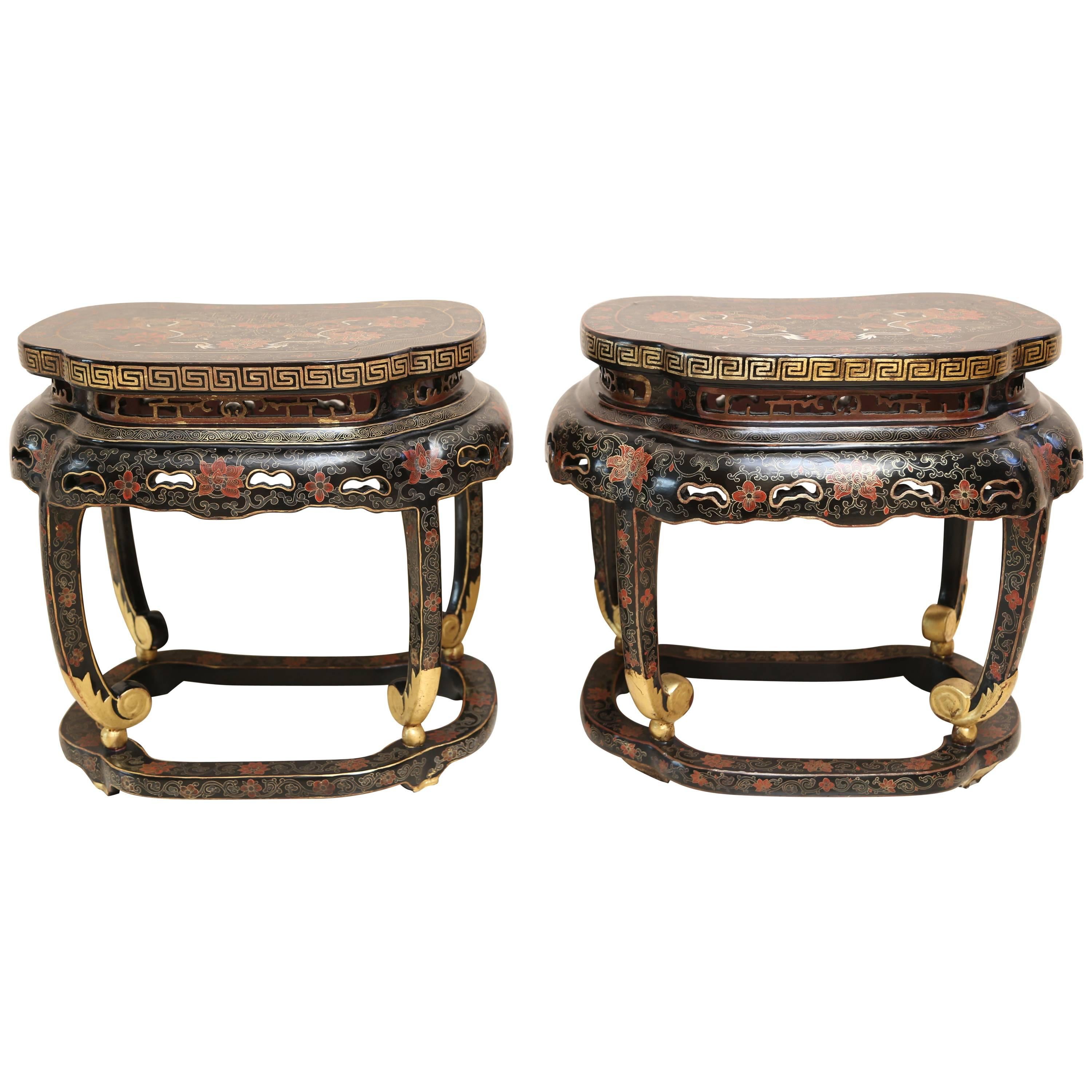 Pair of Chinese Black and Gilt Low Tables