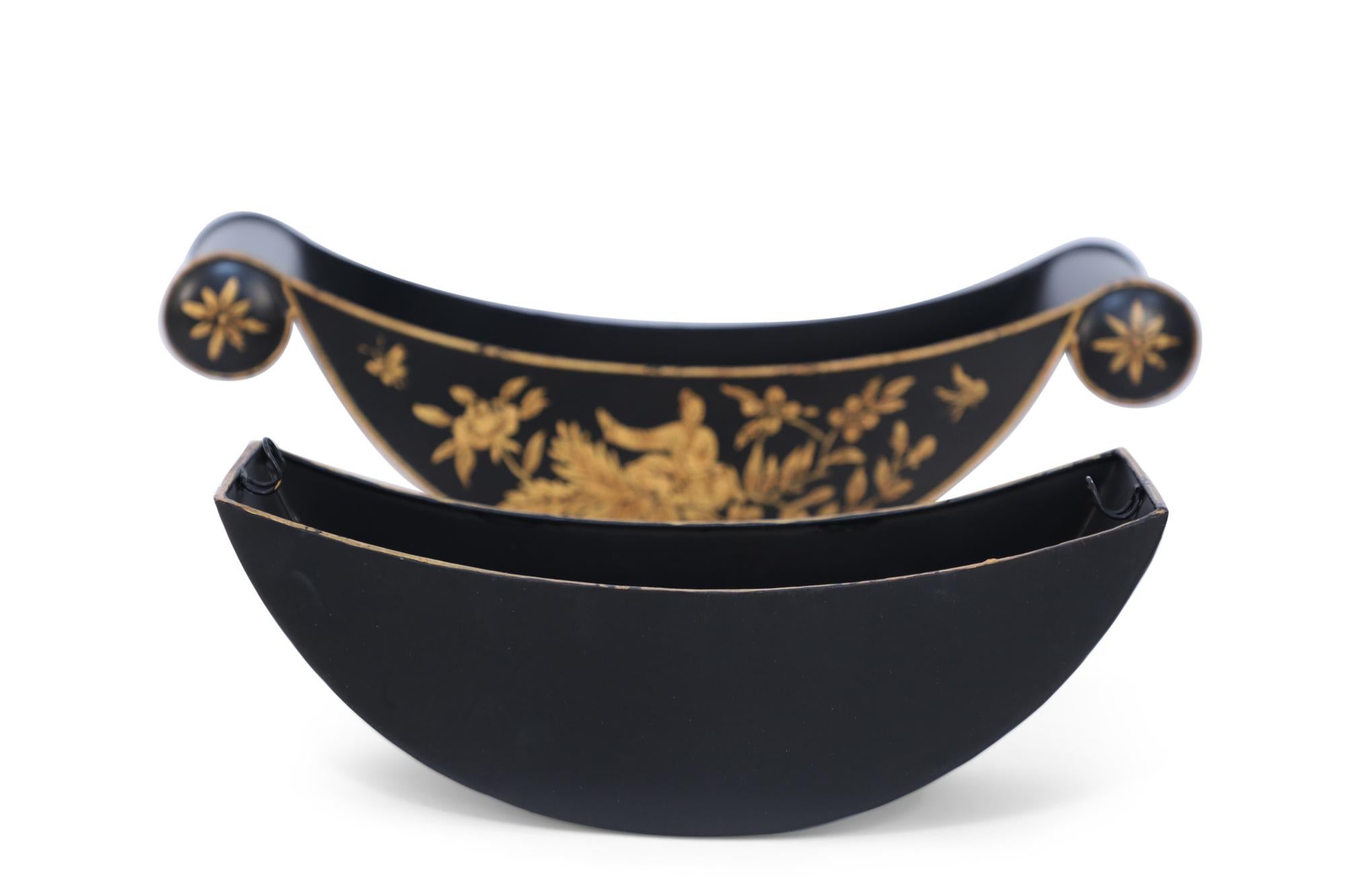 Pair of Chinese Black and Gold Tole Scroll Handle Vessel Planters For Sale 5