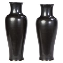 Pair of Chinese Black Glazed Vases, Modern
