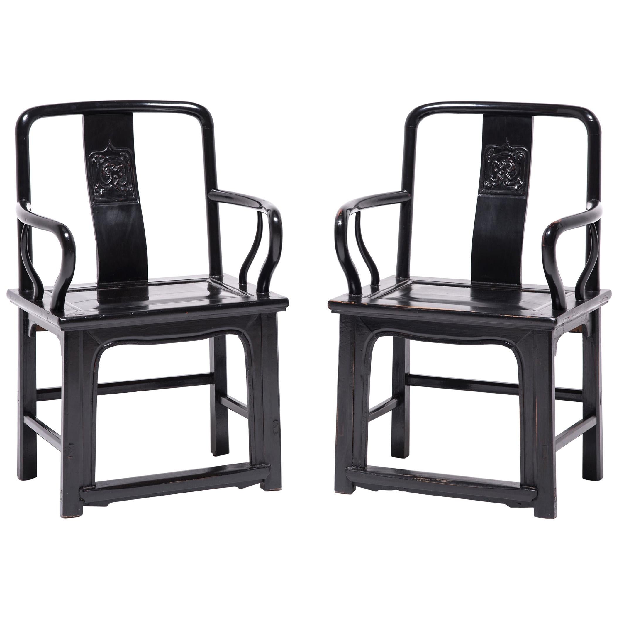 Pair of Chinese Black Guanmaoyi Chairs, circa 1850