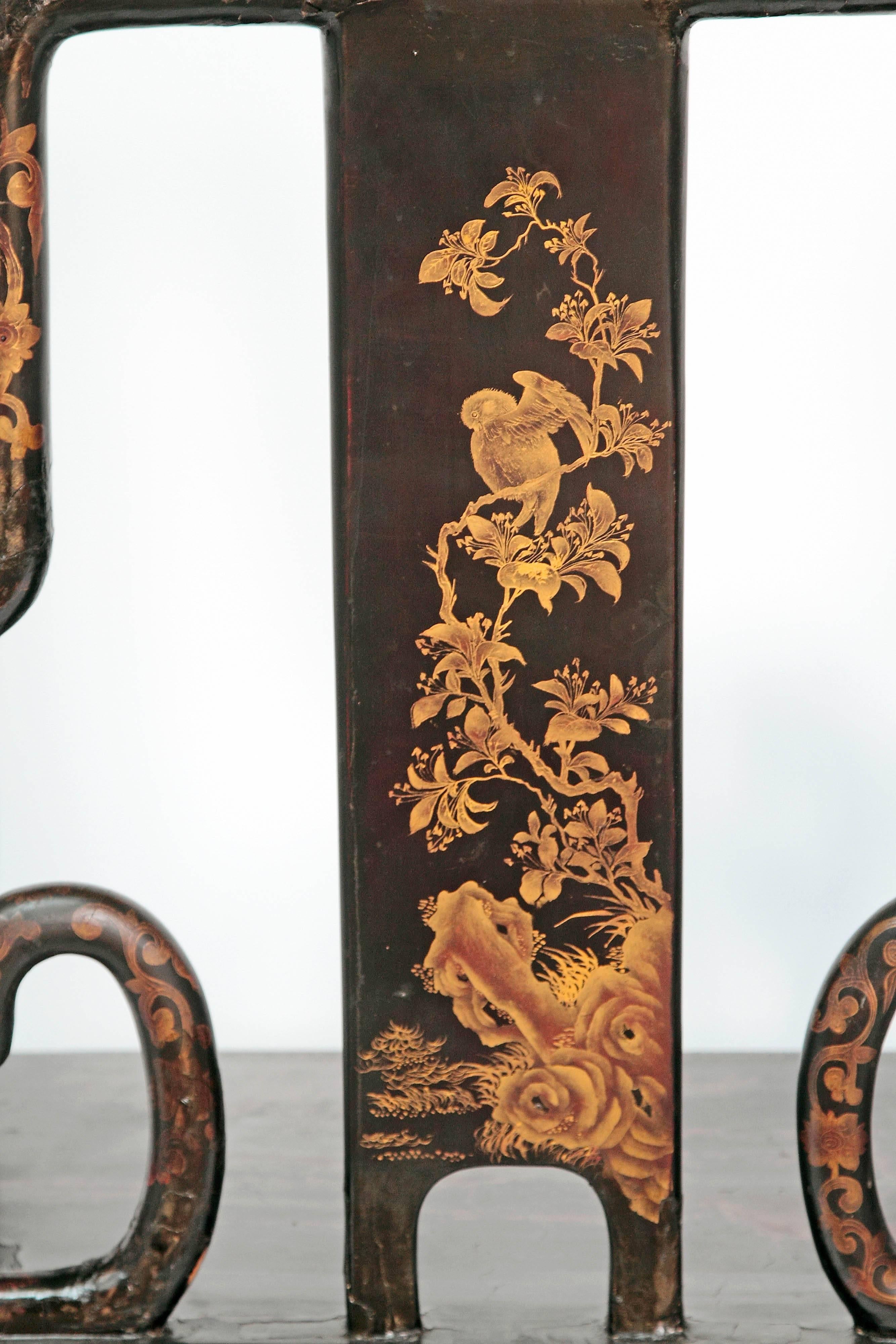 Pair of Chinese Black Lacquer Armchairs, Late 19th Century 2