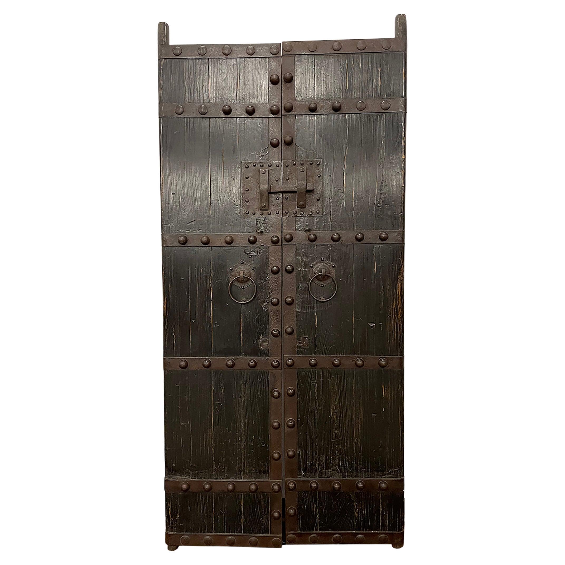 Pair of Chinese Black Lacquer Courtyard Doors, C. 1850 For Sale