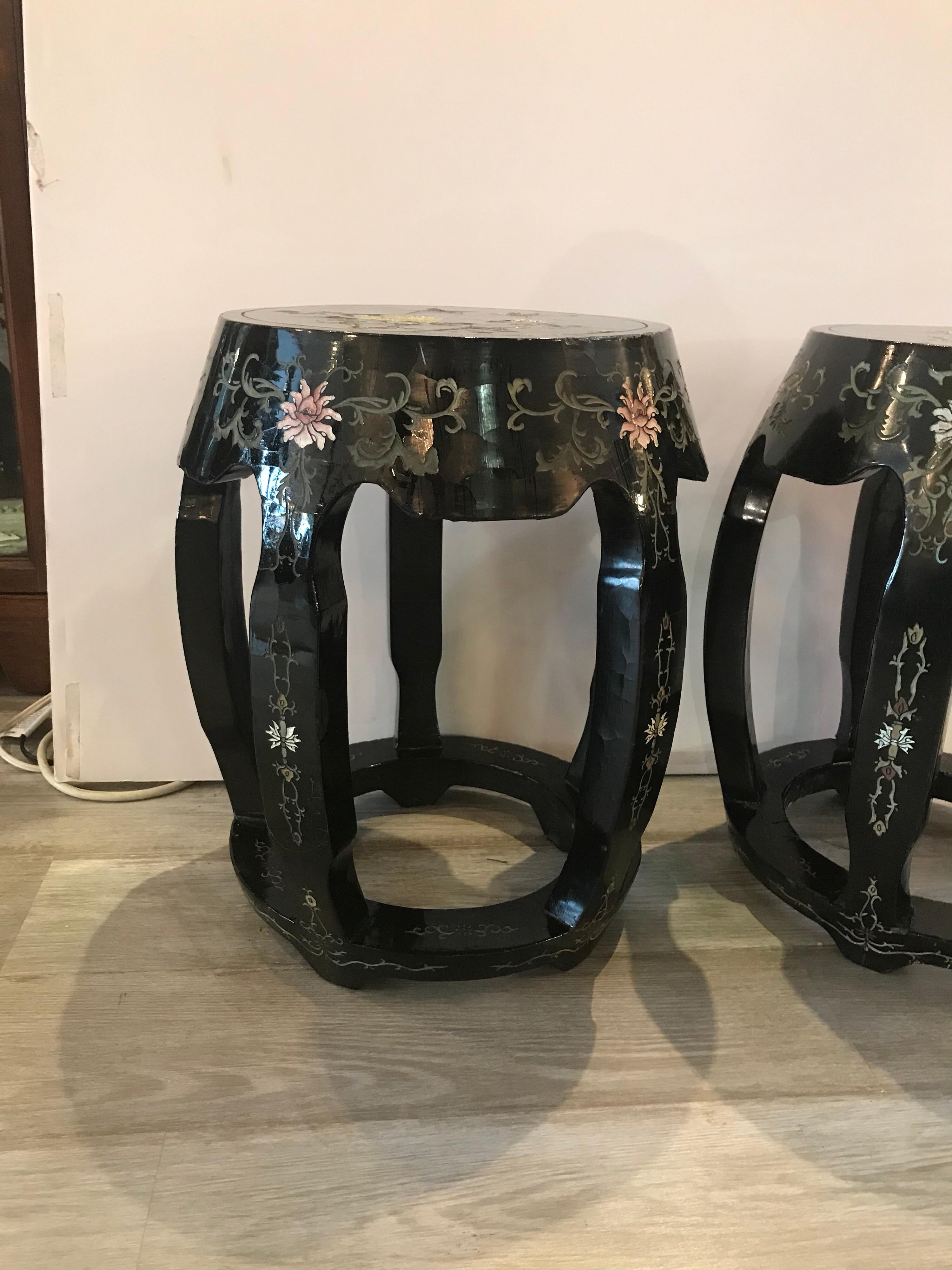 Mid-20th Century Pair of Chinese Black Lacquer Garden Seat Stands
