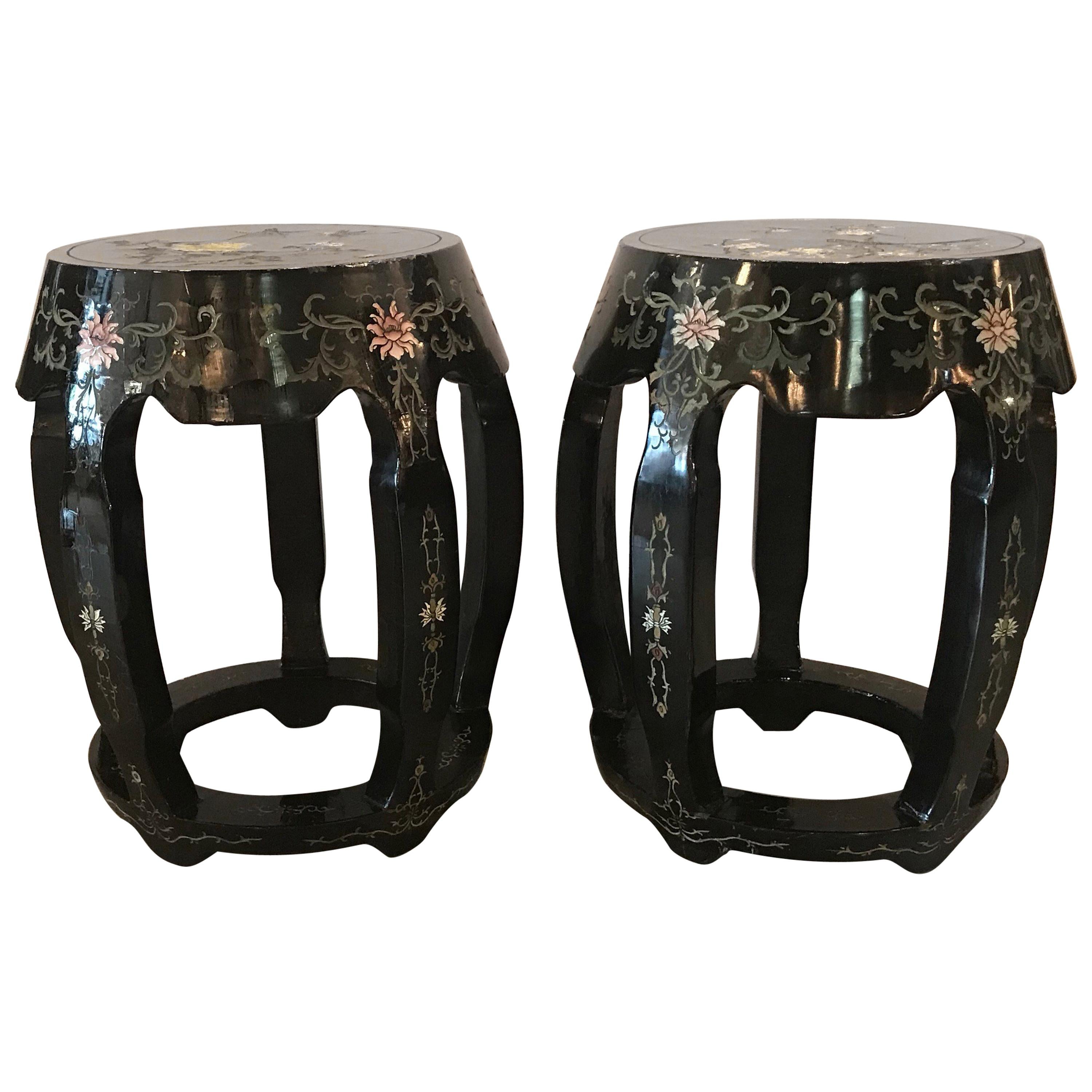 Pair of Chinese Black Lacquer Garden Seat Stands