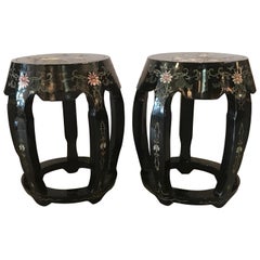 Pair of Chinese Black Lacquer Garden Seat Stands