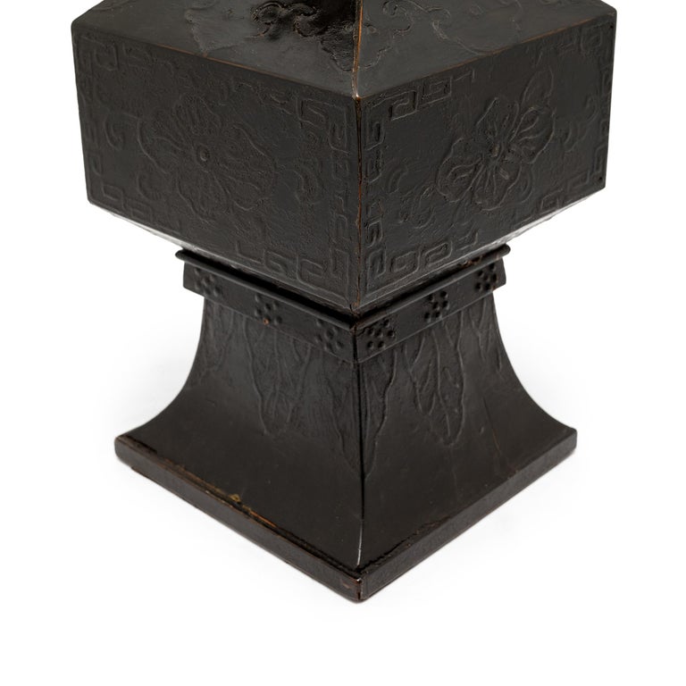 Pair of Chinese Black Lacquer Gu Vases at 1stDibs