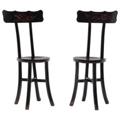 Antique Pair of Chinese Black Lacquer Chairs, c. 1900