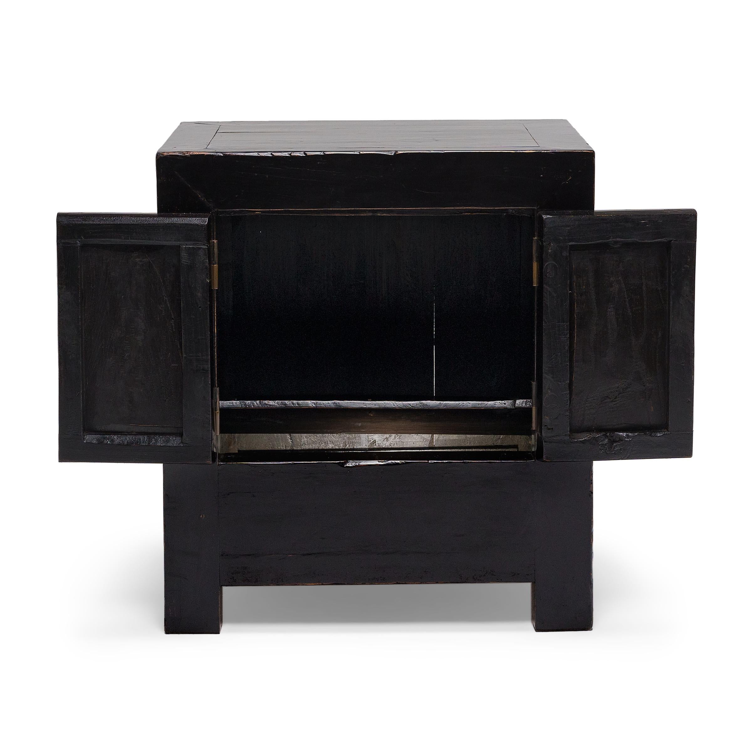 Elm Pair of Chinese Black Lacquer Locking Chests, c. 1850