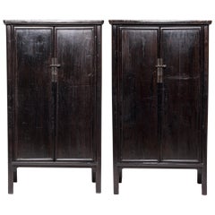 Pair of Chinese Black Lacquer Noodle Cabinets, c. 1850