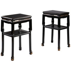 Pair of Chinese Black Lacquer Occasional Tables or Étagères with Two Tiers