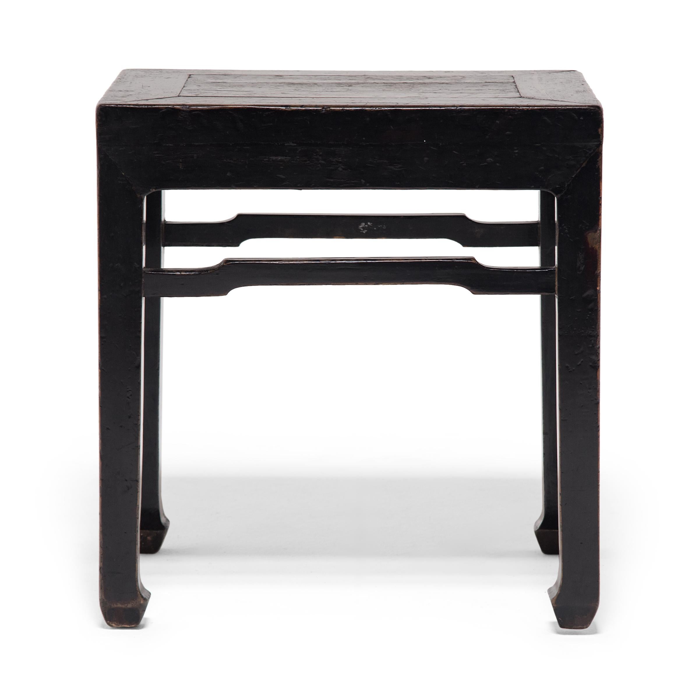 More portable than heavy chairs, stools have been a favored form of seating in Chinese culture for centuries and were used indoors and out at mealtimes and during social gatherings. This type of square stool is known as a fang deng, and doubles as a