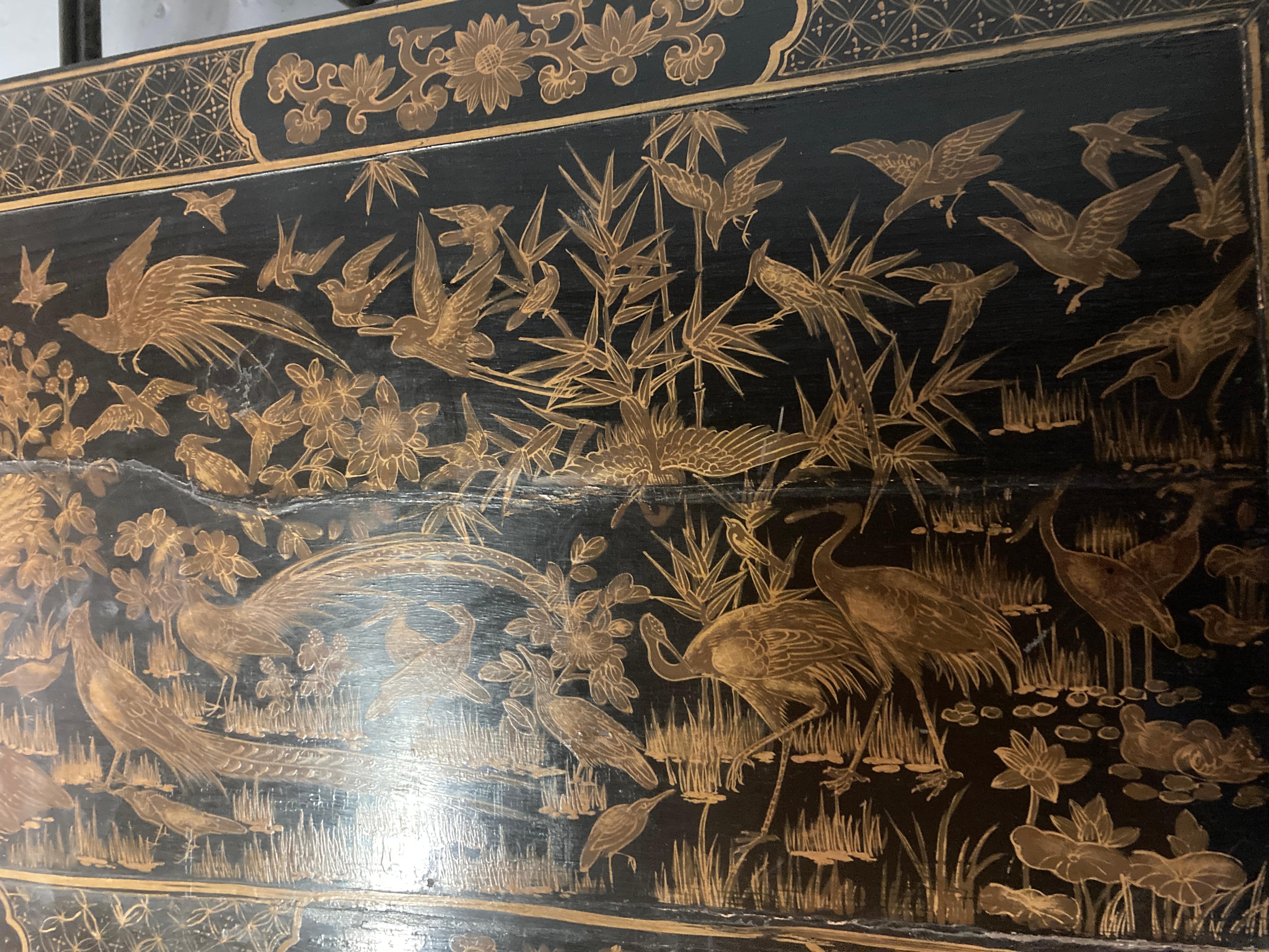 Pair of Chinese Black Lacquer Tables with Gilded Decoration 4