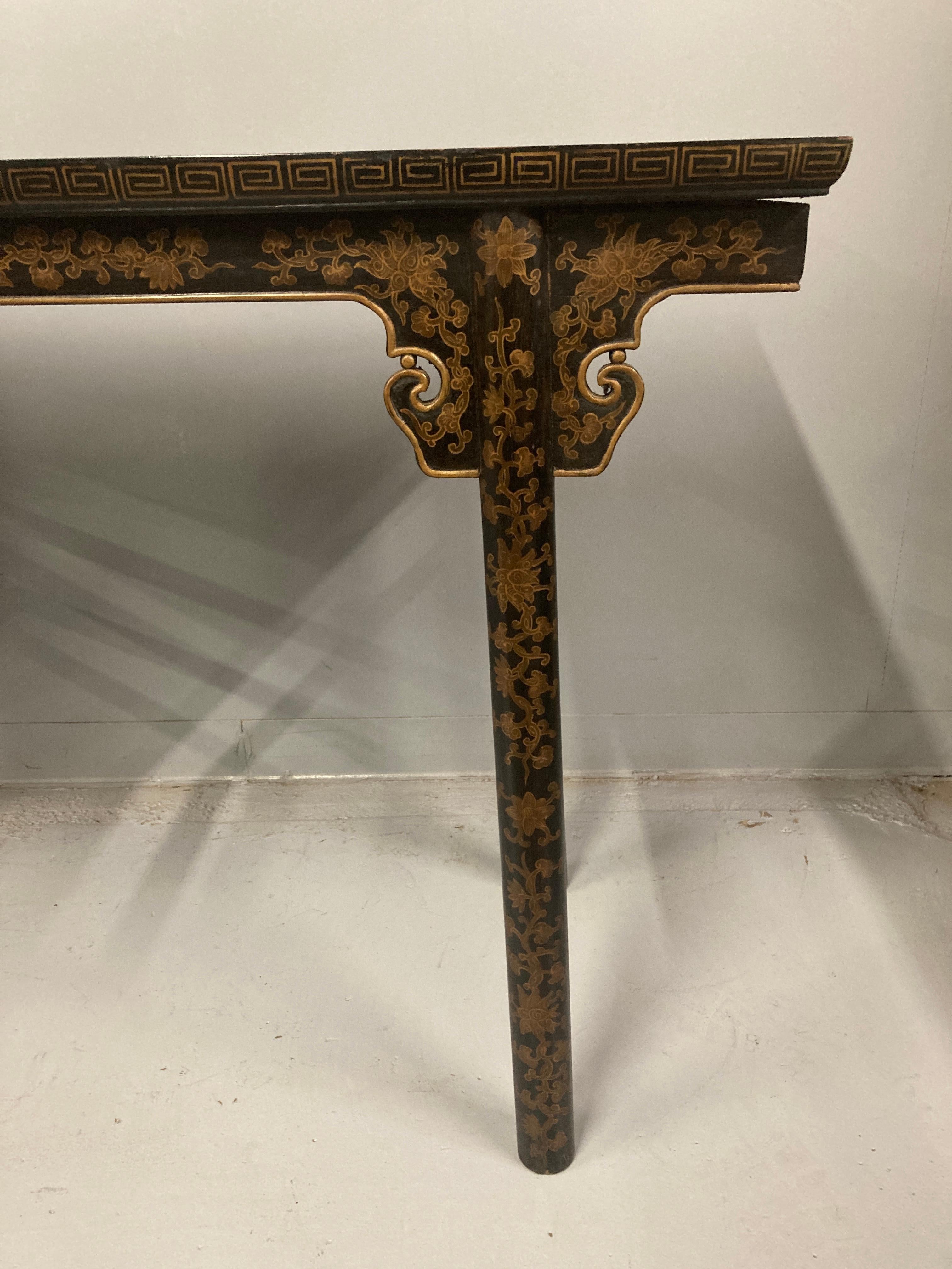 Qing Pair of Chinese Black Lacquer Tables with Gilded Decoration