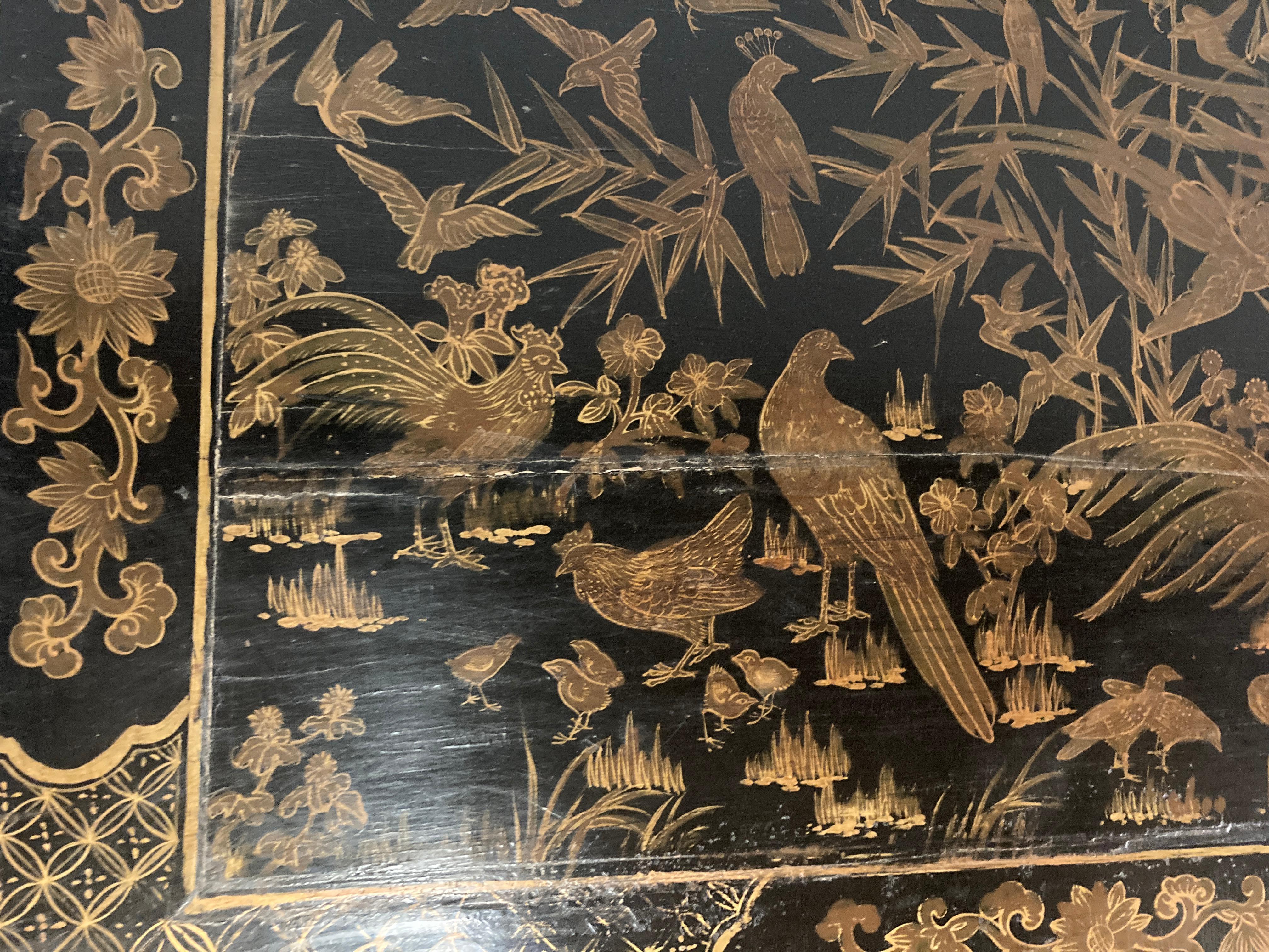 Pair of Chinese Black Lacquer Tables with Gilded Decoration 2
