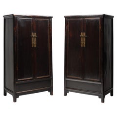 Pair of Chinese Black Lacquer Tapered Cabinets, c. 1840