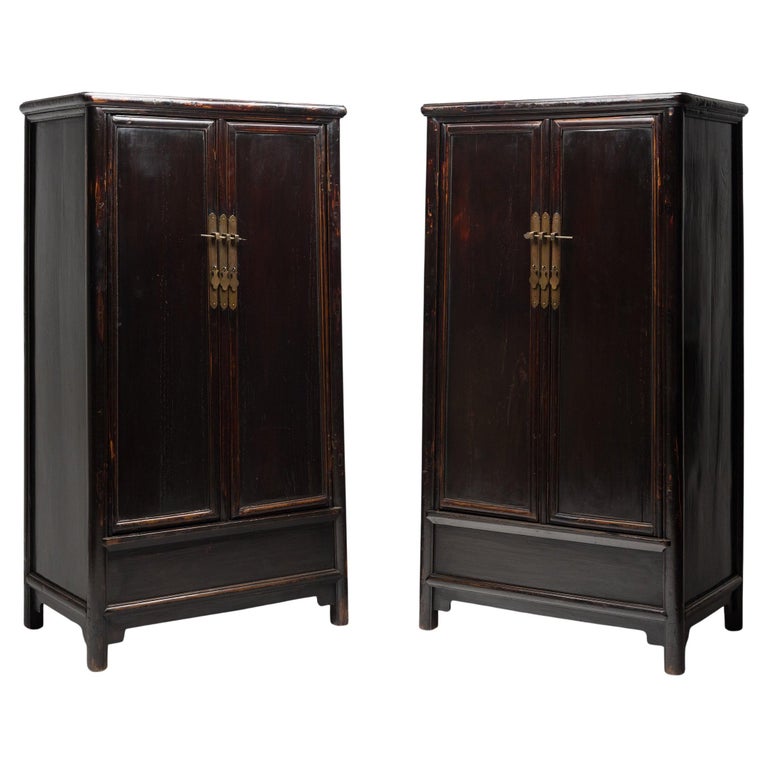 Chinese Black Lacquer Taper Cabinet From Shanxi - Early 19thC Chinese Black Lacquer Taper Cabinet From Shanxi - Early 19thC