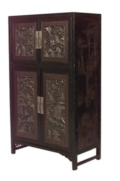 Pair of Chinese Black Lacquered Coromandel Cabinets