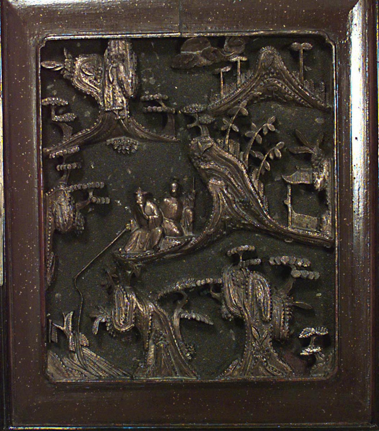 Pair of Chinese Black Lacquered Coromandel Cabinets Exportación china en venta