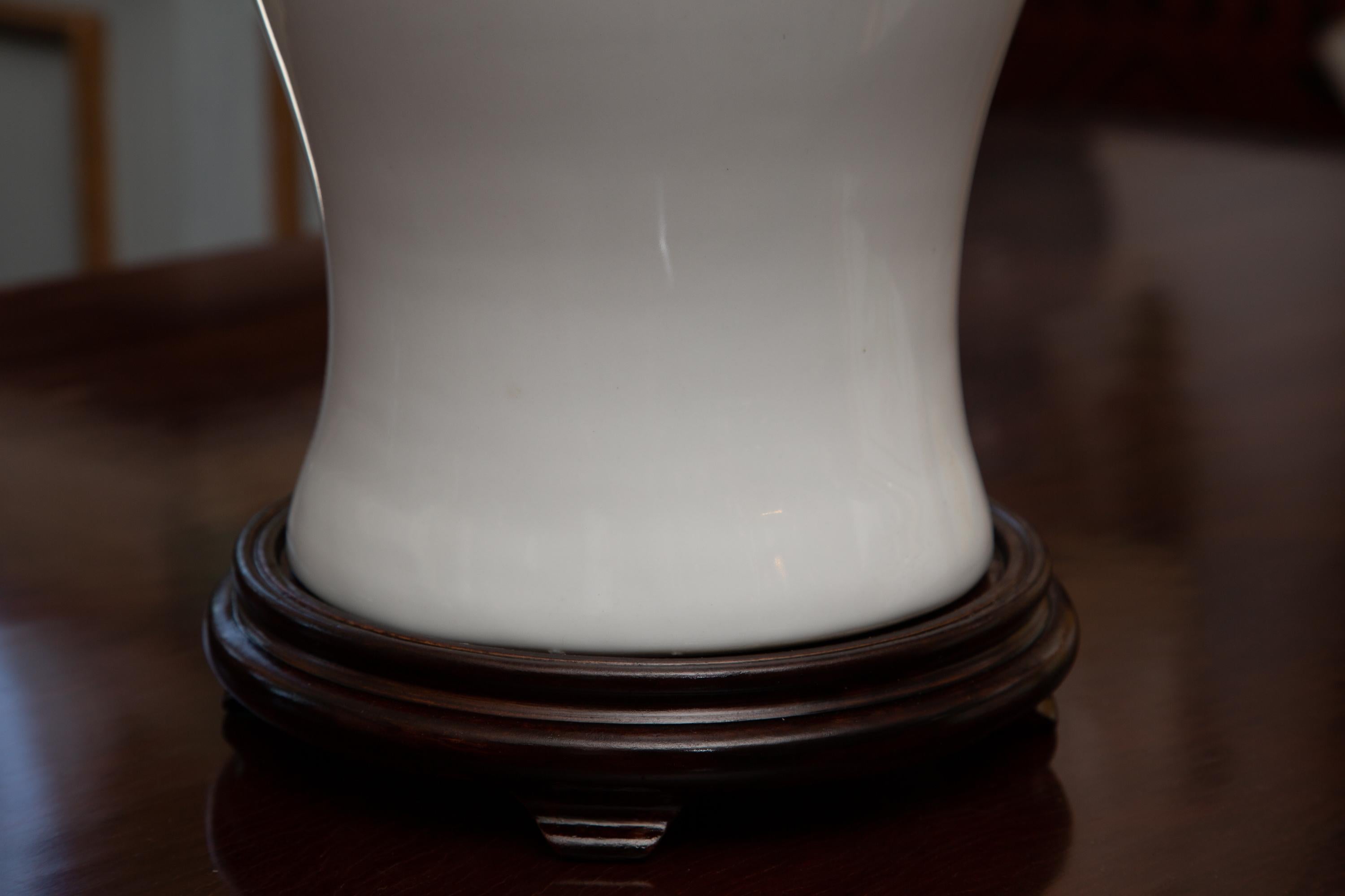 Glazed Chinese Blanc de Chine Ginger Jar Vases as Table Lamp.