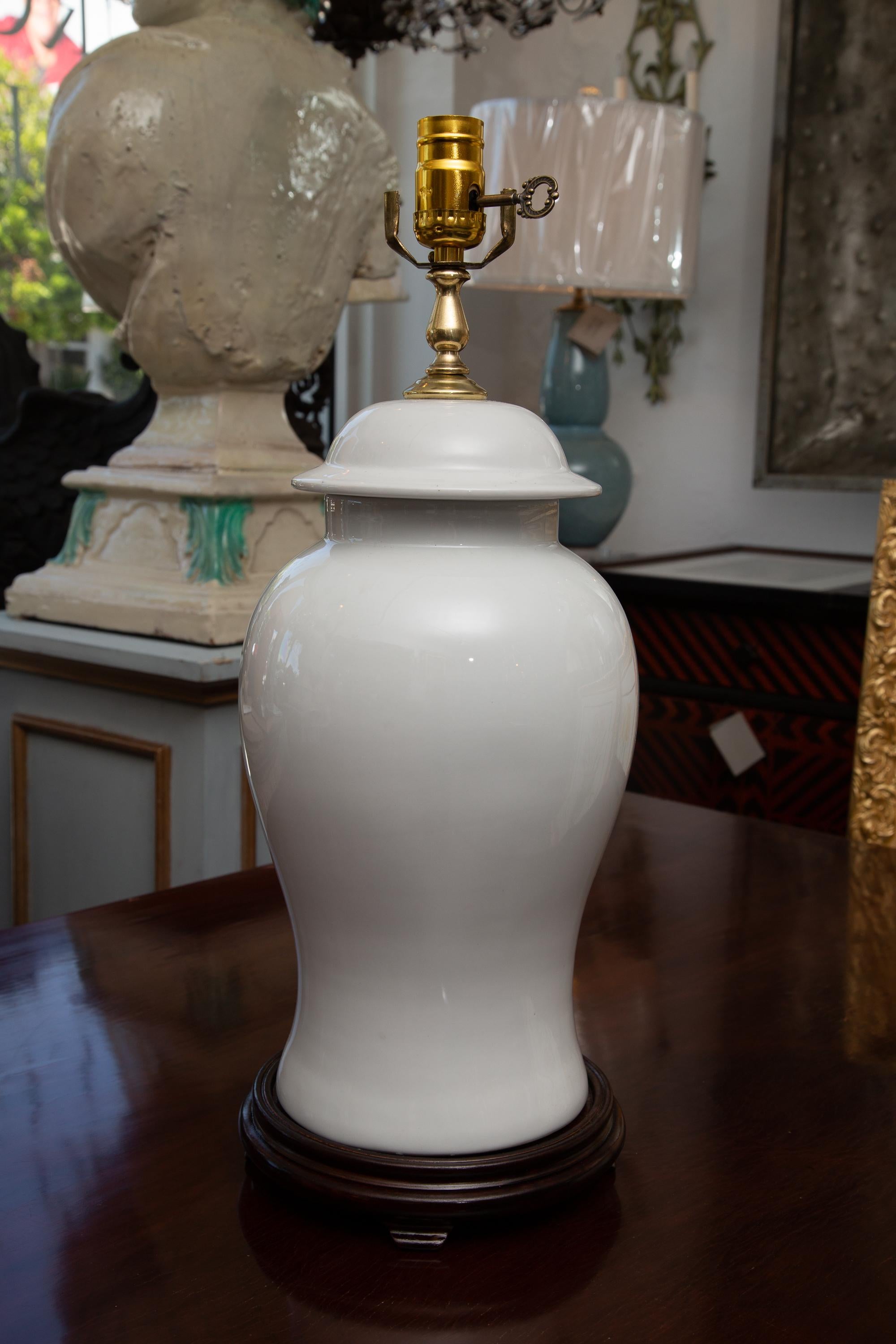 Mid-20th Century Chinese Blanc de Chine Ginger Jar Vases as Table Lamp.