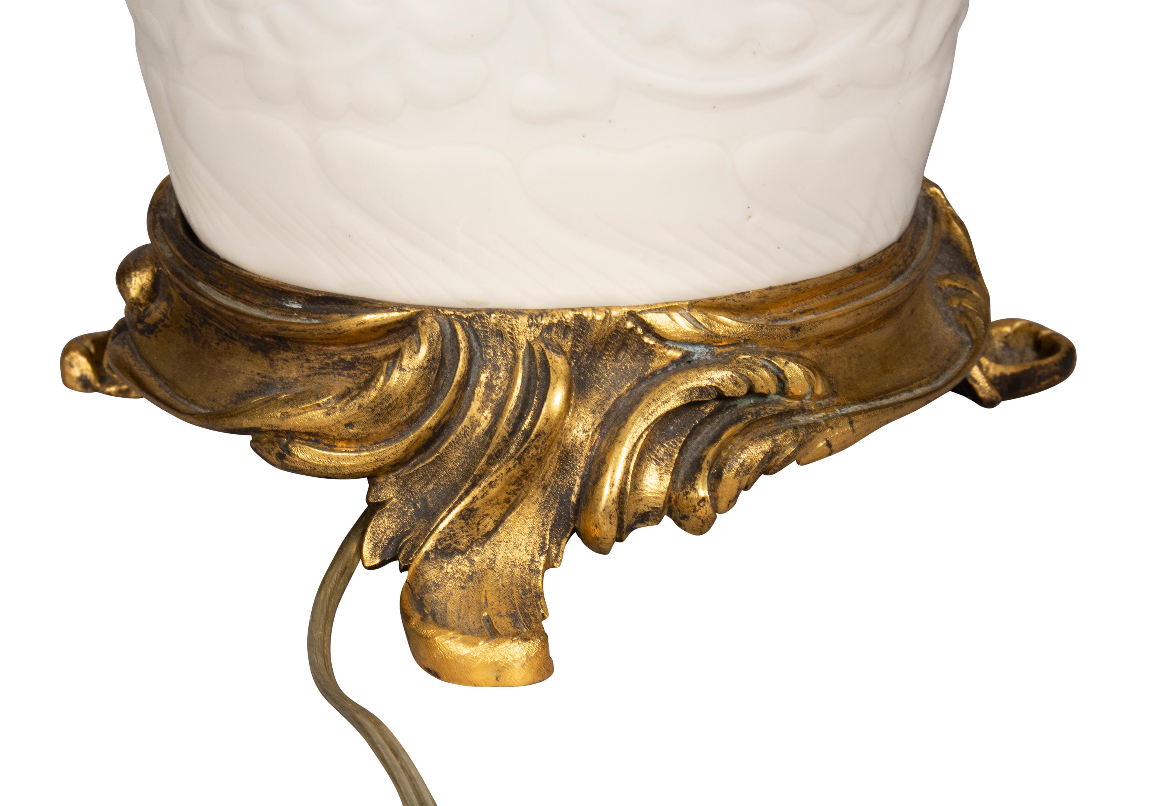Pair Of Chinese Blanc De Chine Porcelain Ormolu Mounted Table Lamps 5