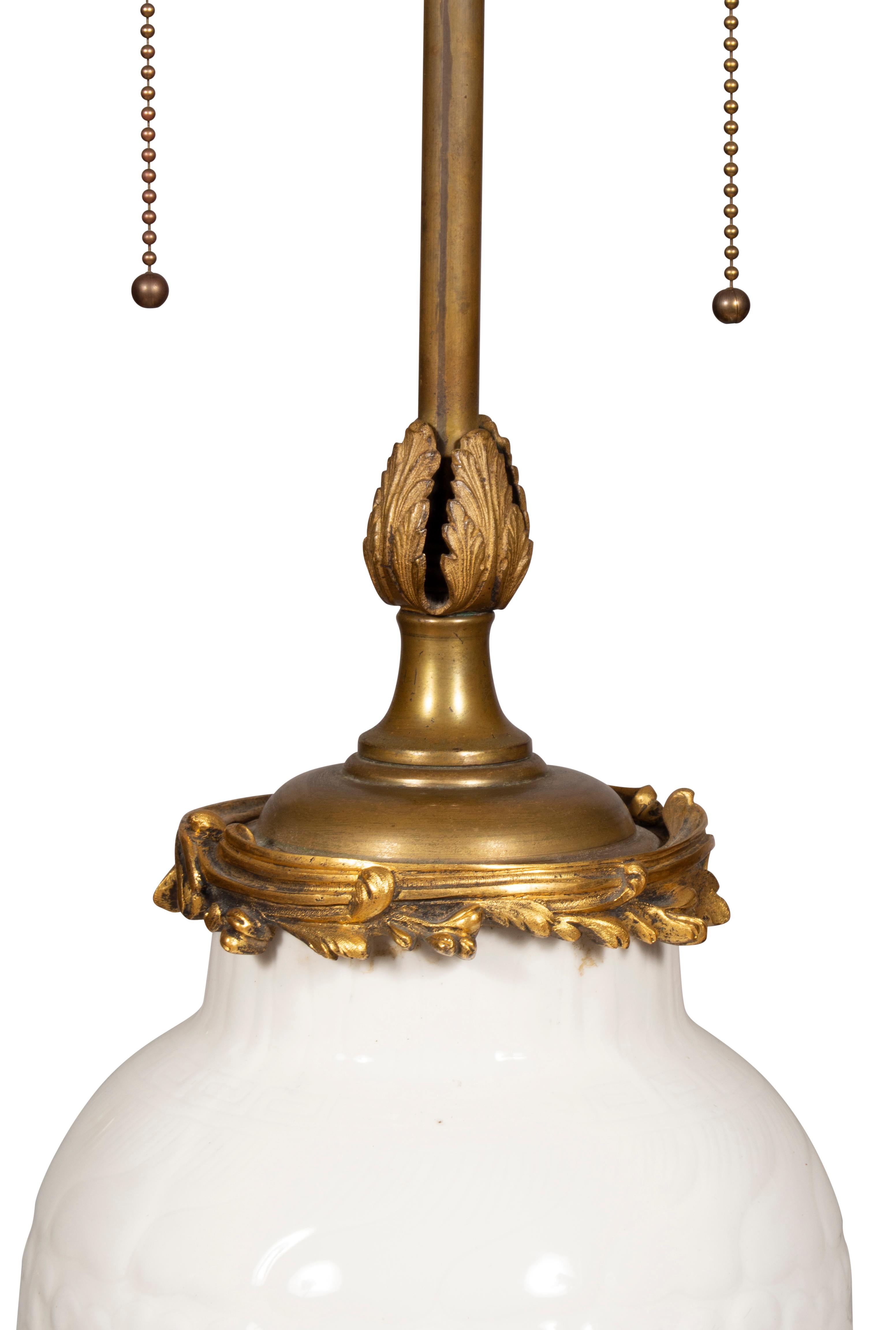 Pair Of Chinese Blanc De Chine Porcelain Ormolu Mounted Table Lamps 8