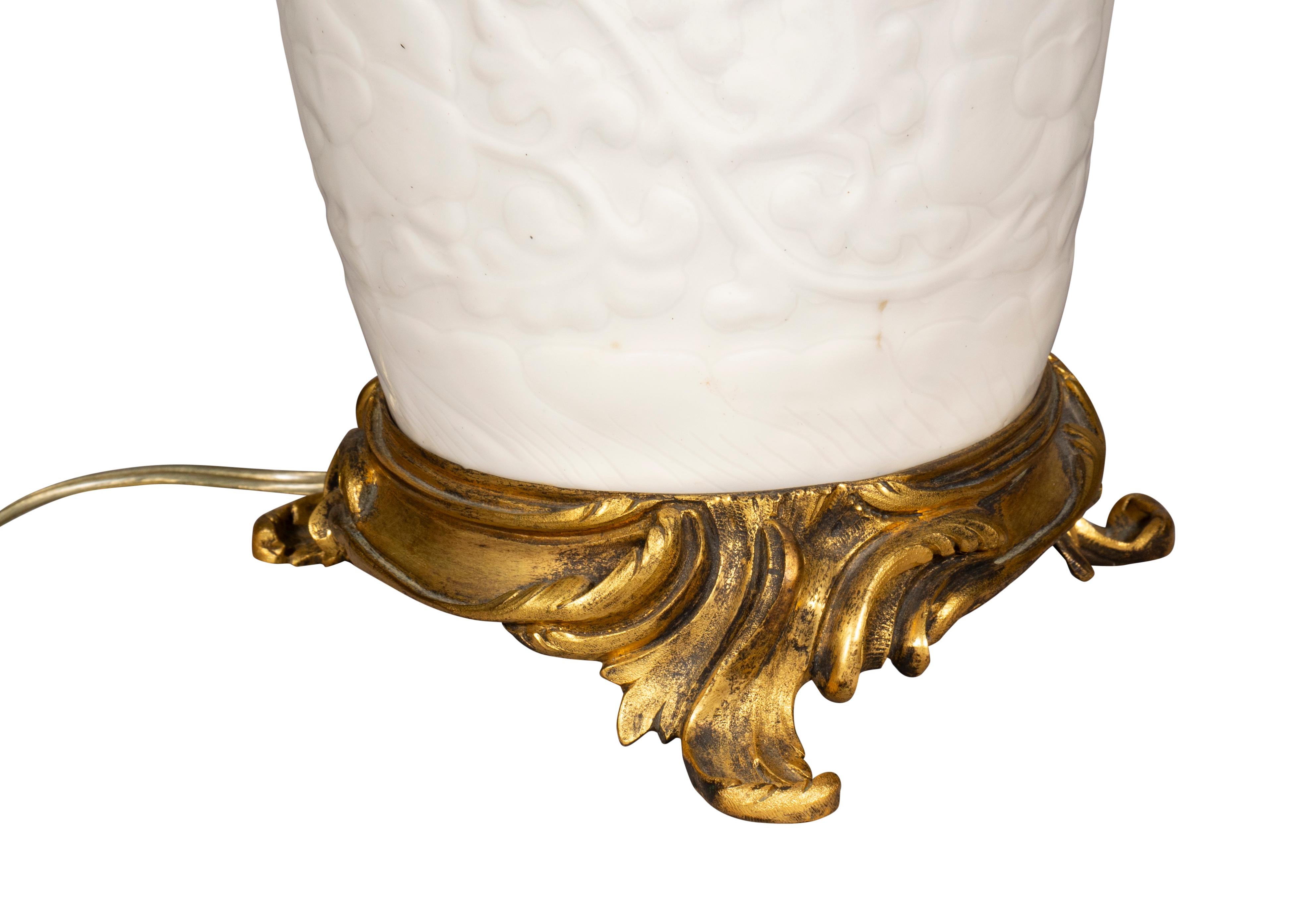 Pair Of Chinese Blanc De Chine Porcelain Ormolu Mounted Table Lamps 3