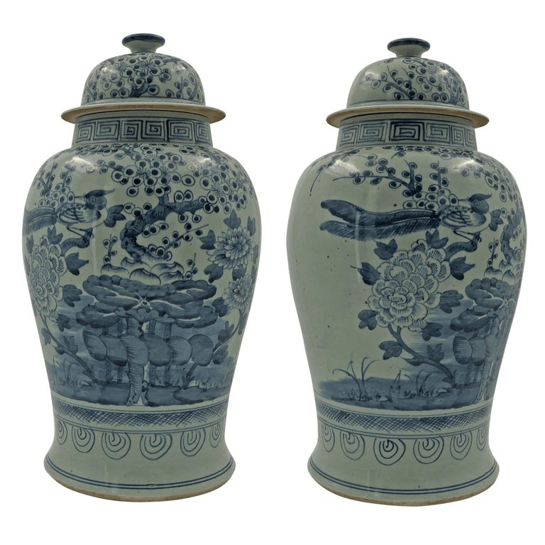 Pair of Chinese Blossom Temple Jars at 1stDibs