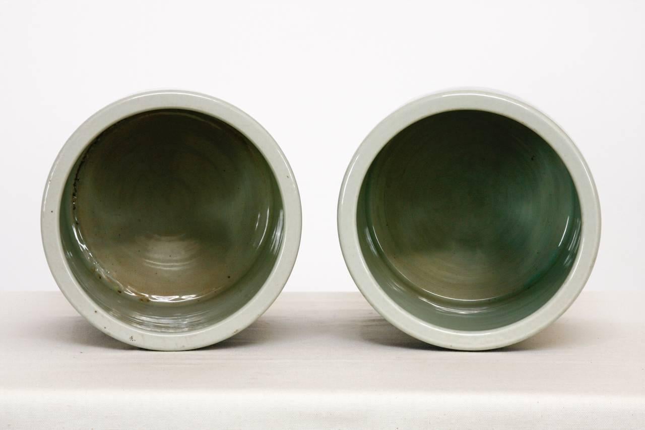 20th Century Pair of Chinese Blue and White Ceramic Brush Pots