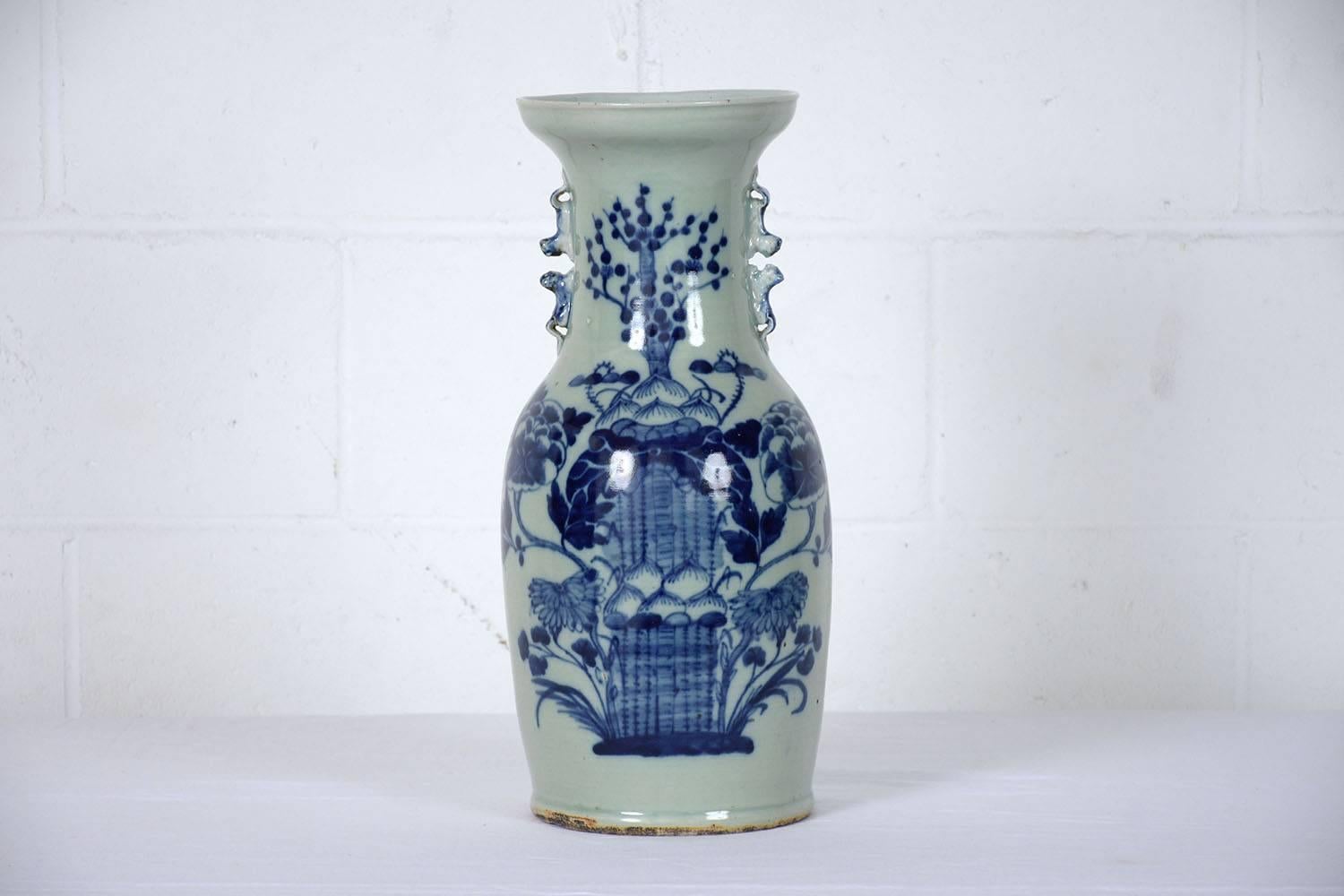 Chinoiserie Pair of Chinese Blue and White Ceramic Vases