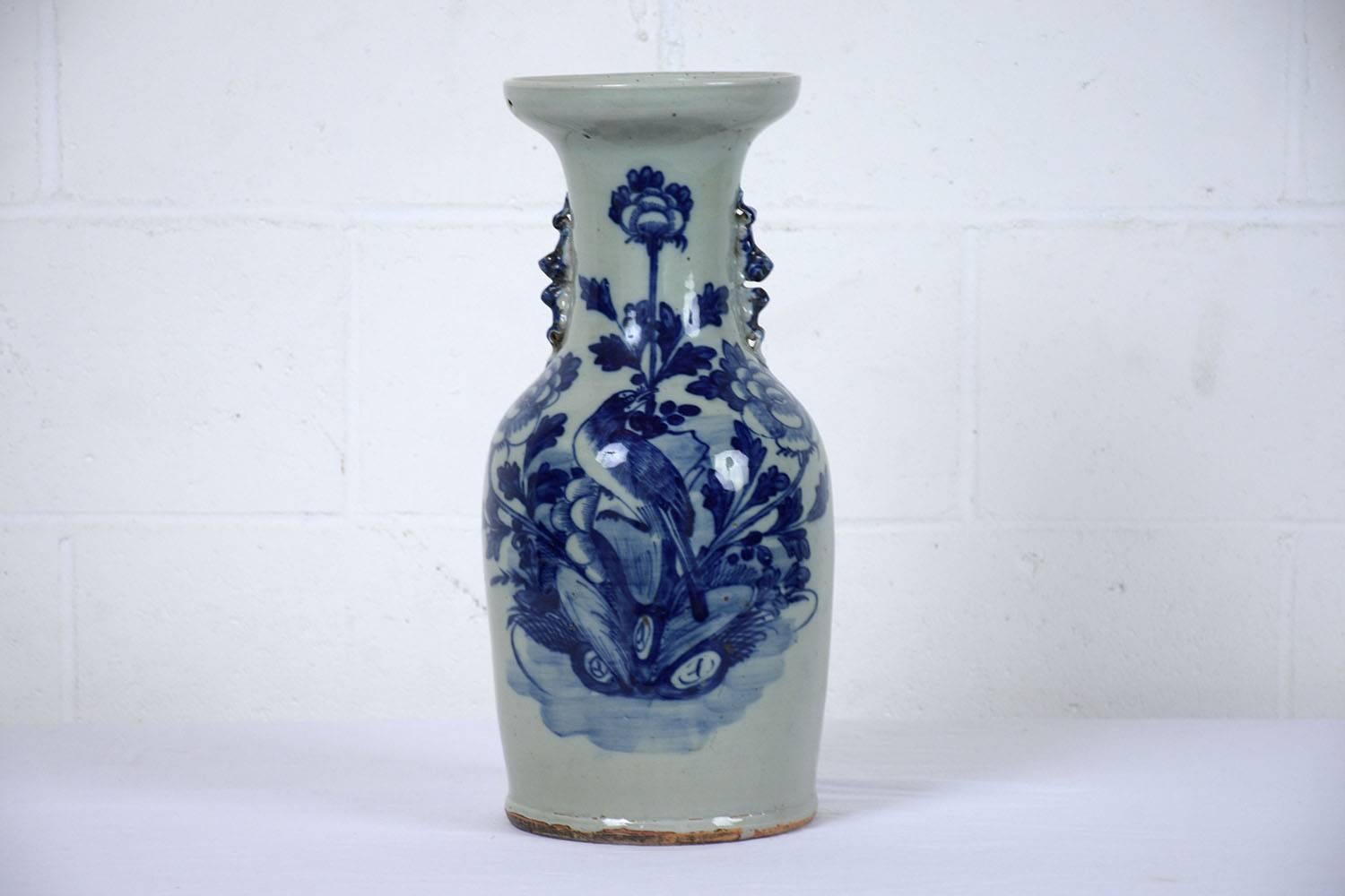 Fired Pair of Chinese Blue and White Ceramic Vases