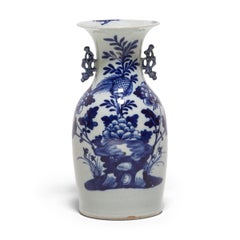 Pair of Chinese Blue and White Fantail Vases with Pheasants and Peonies, c. 1850