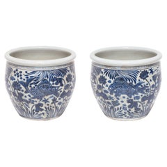 Pair of Chinese Blue and White Fish Bowls
