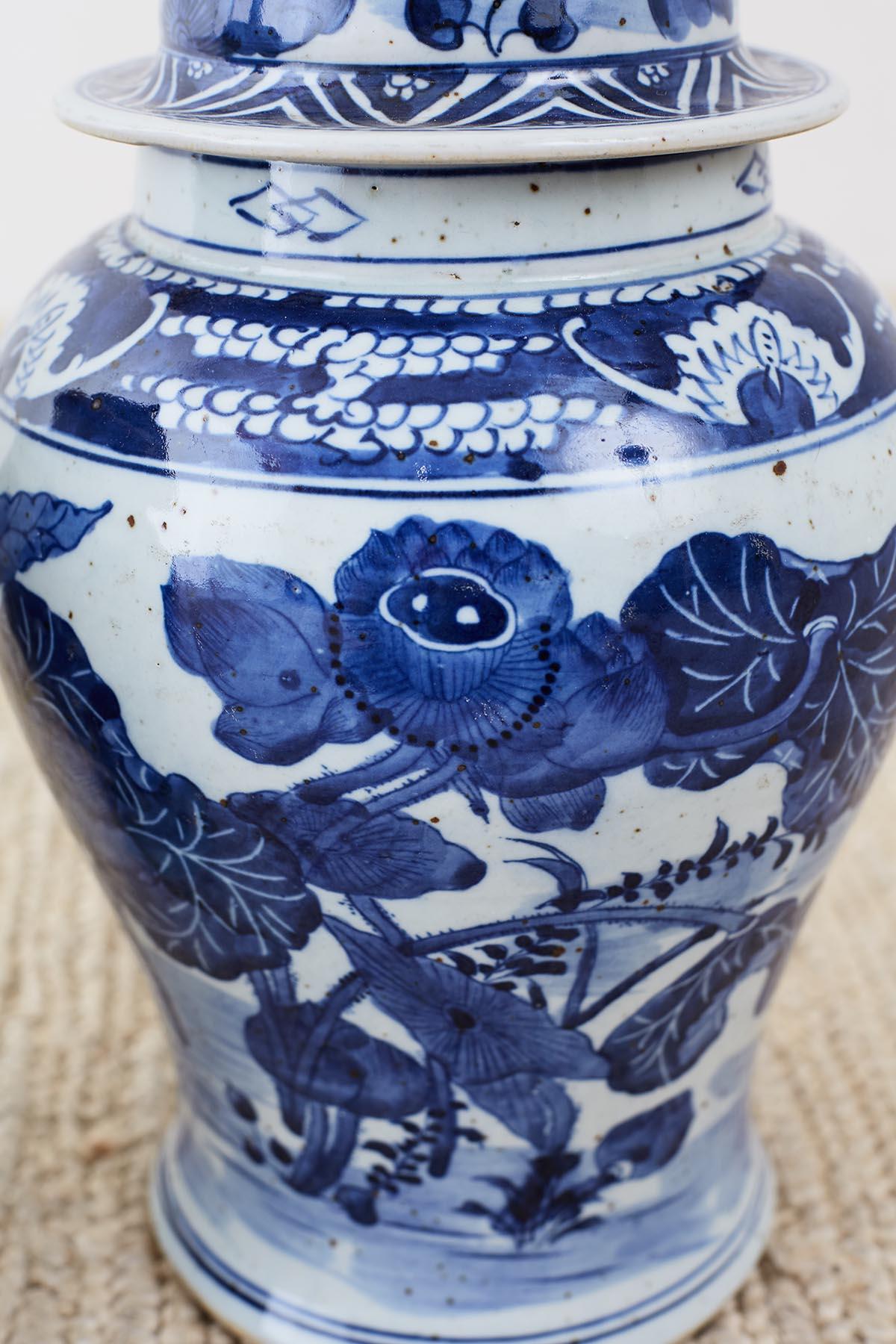 Pair of Chinese Blue and White Floral Ginger Jars 4