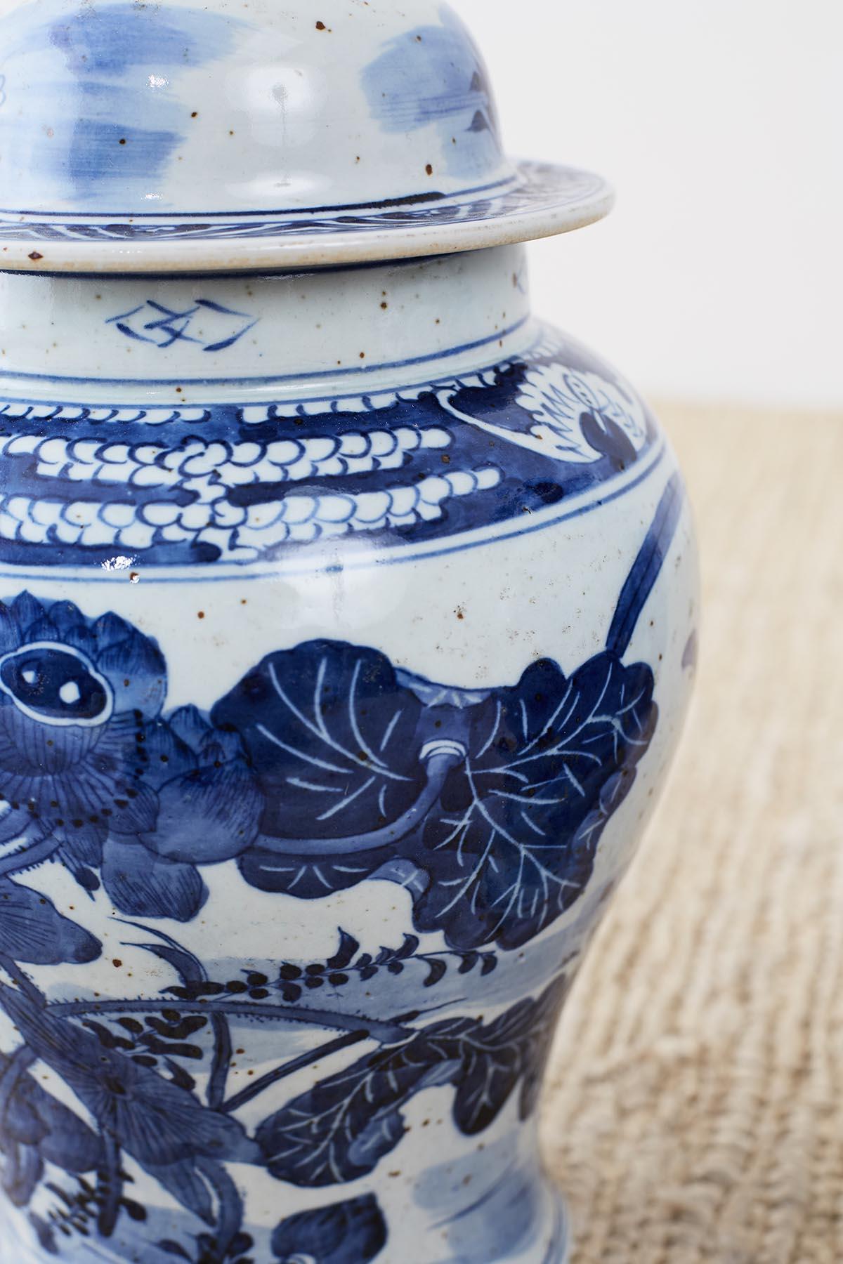 Hand-Crafted Pair of Chinese Blue and White Floral Ginger Jars
