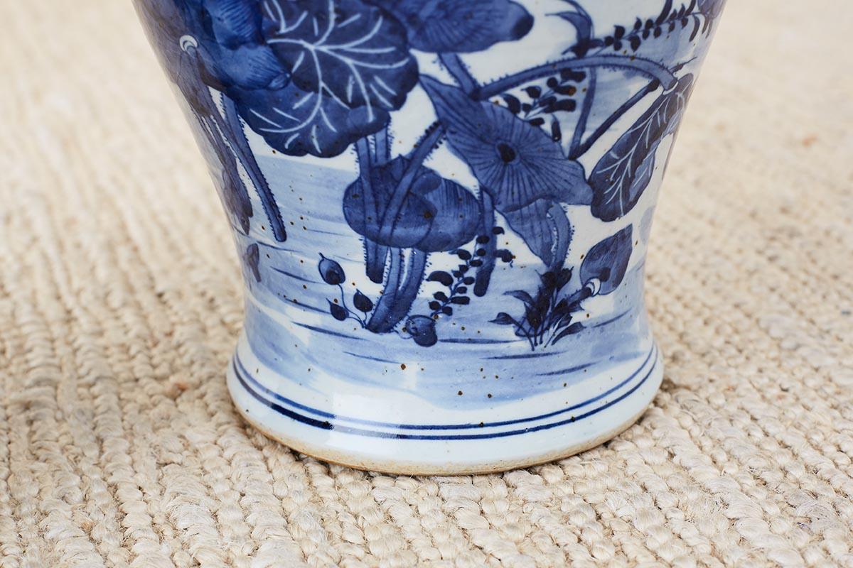 Porcelain Pair of Chinese Blue and White Floral Ginger Jars