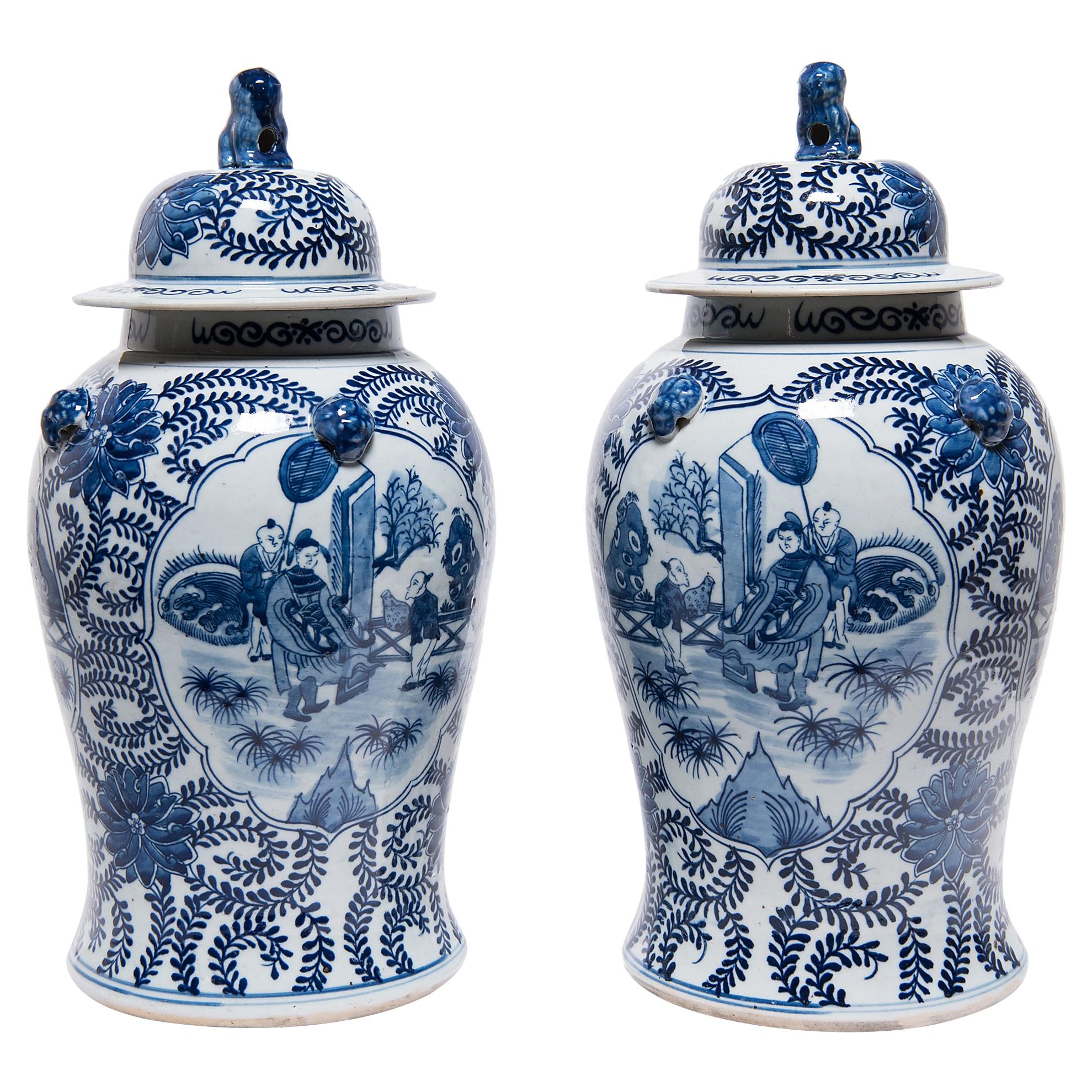 Pair of Chinese Blue and White Garden Baluster Jars