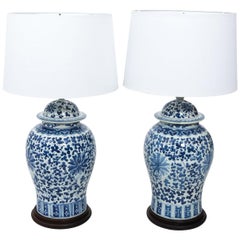 Pair of Chinese Blue and White Ginger Jar Lamps