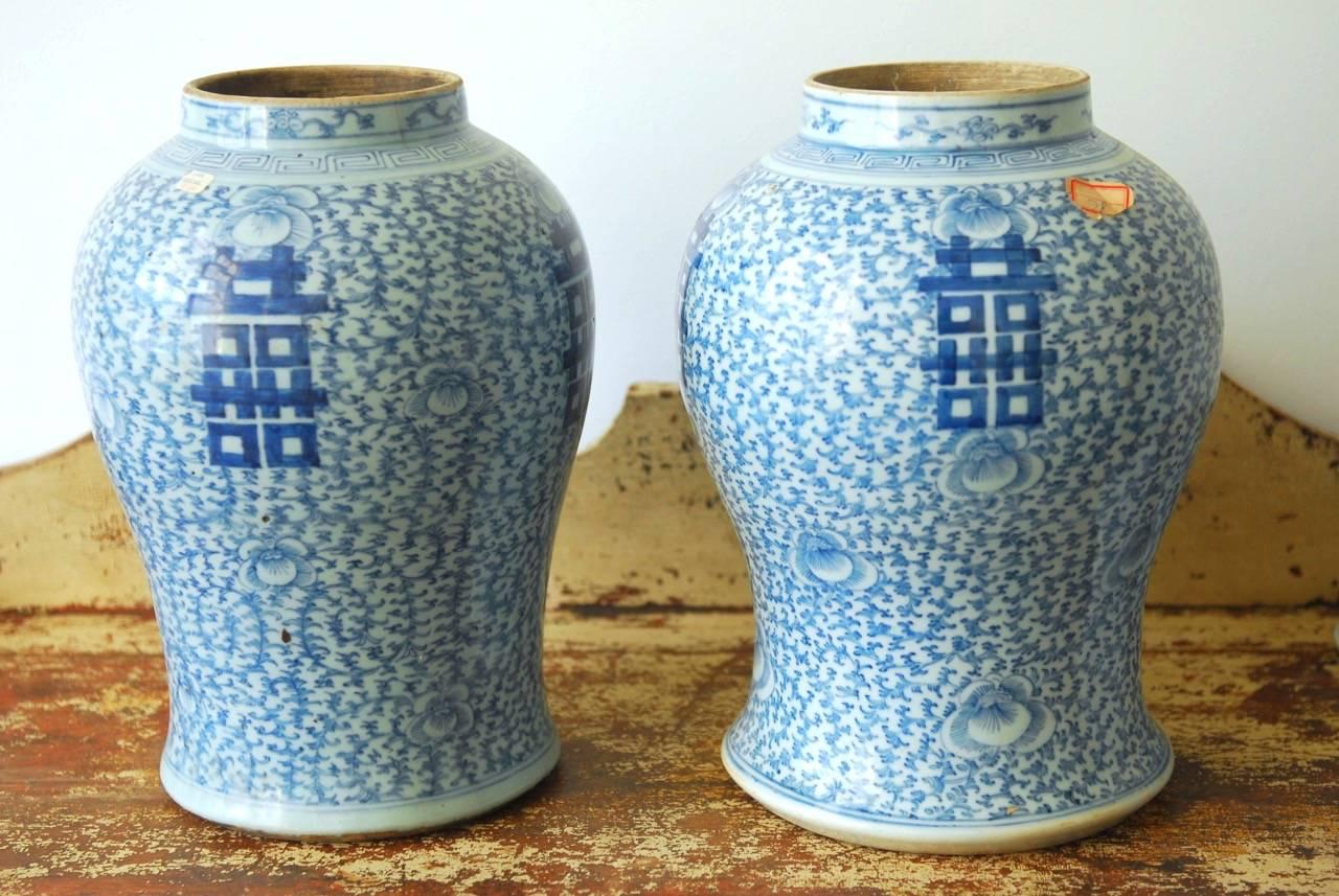 Porcelain Pair of Chinese Blue and White Ginger Jar Vases