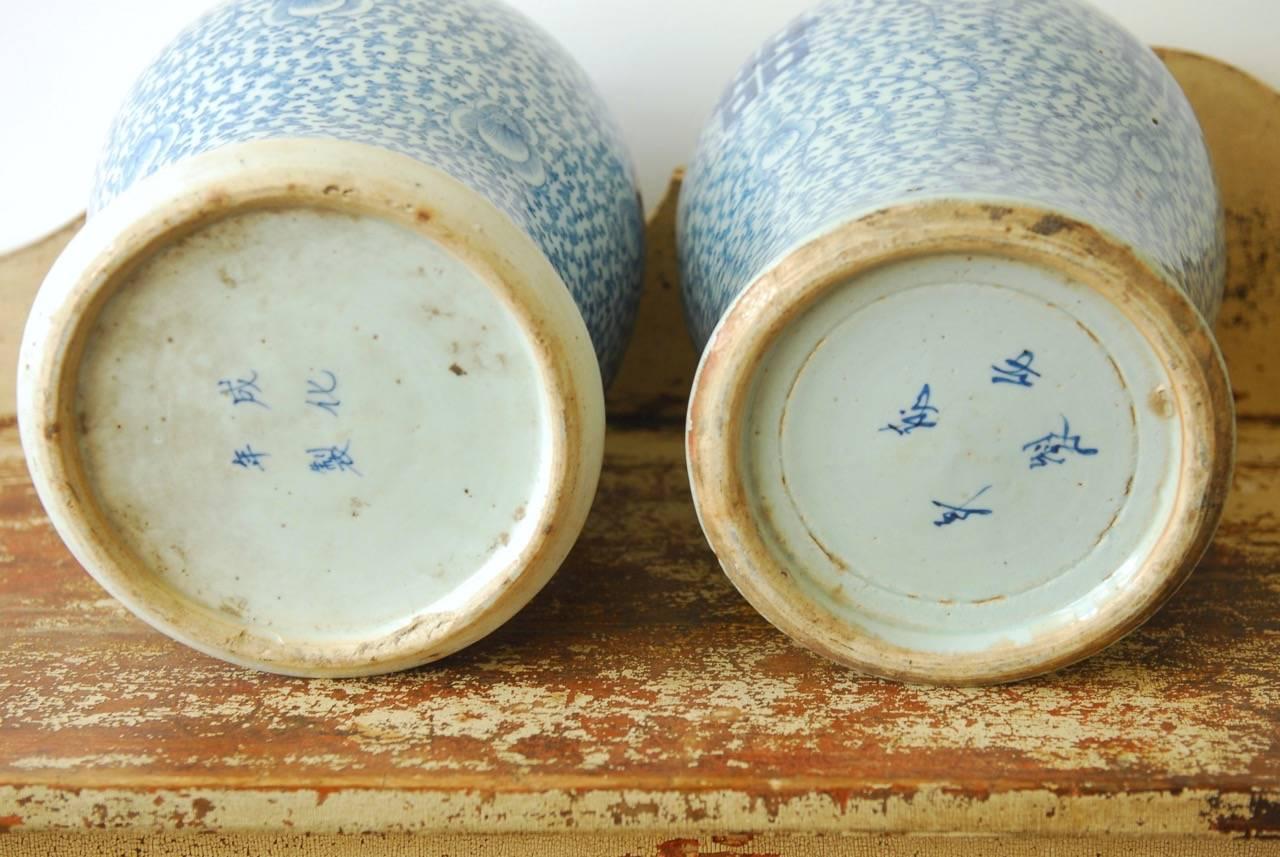 Pair of Chinese Blue and White Ginger Jar Vases 3