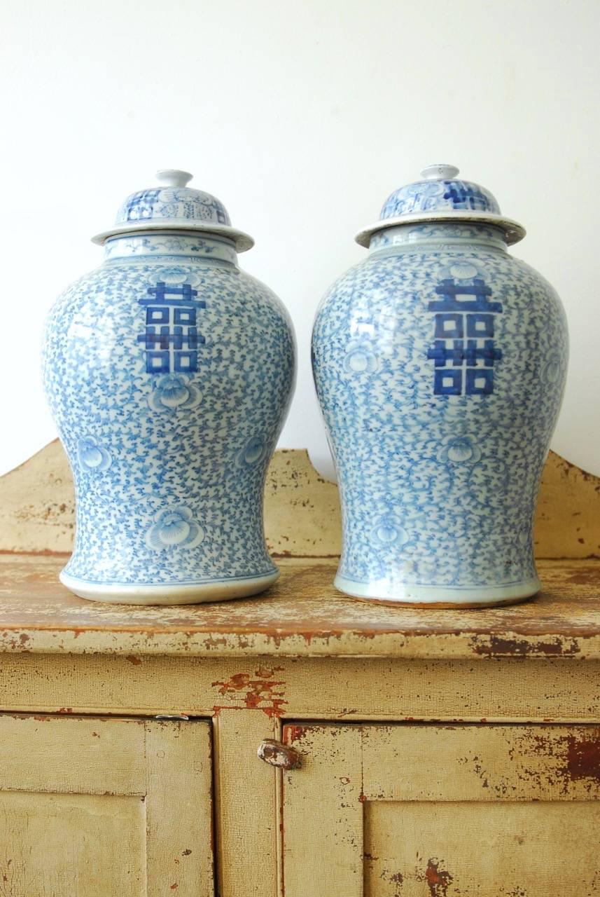 Pair of Chinese Blue and White Ginger Jar Vases 4