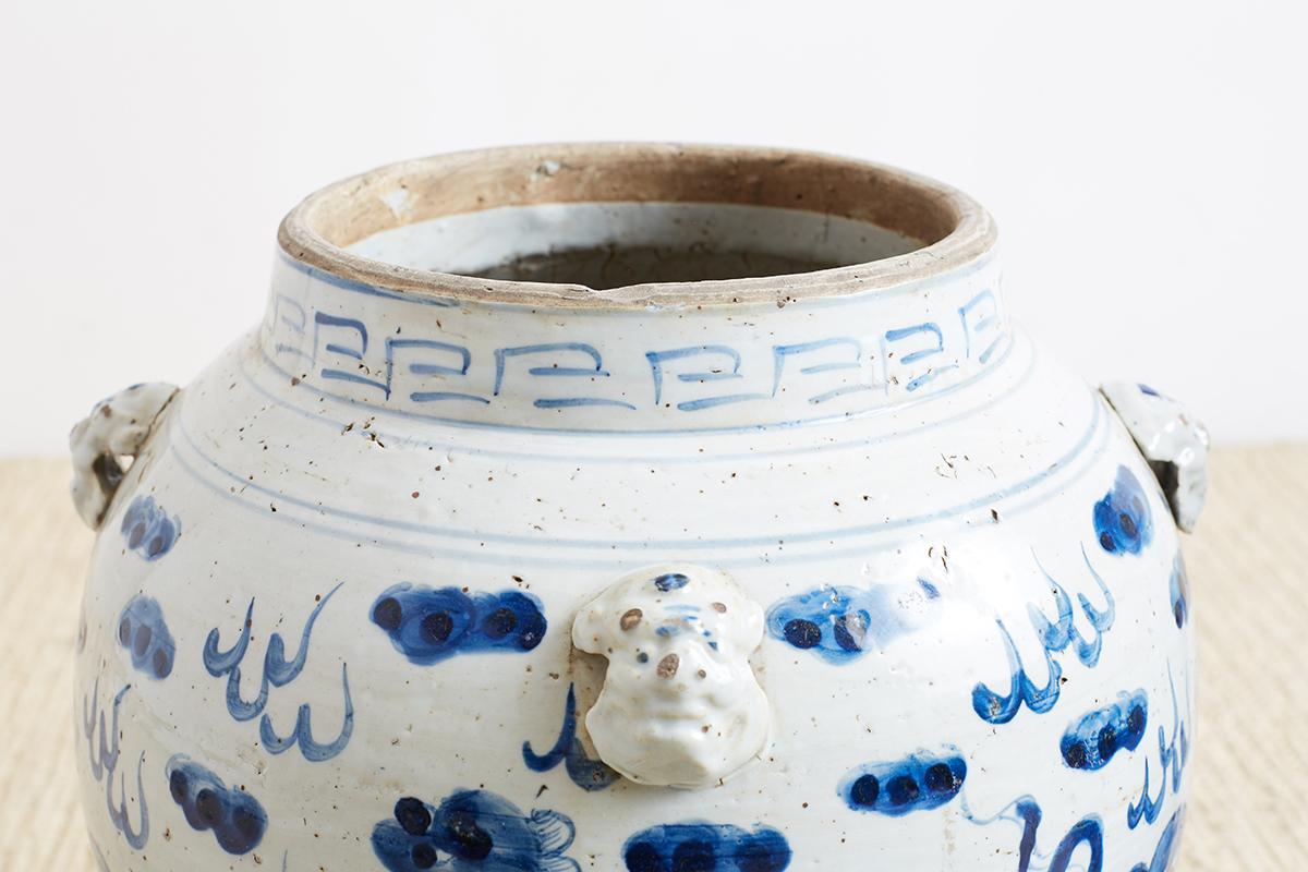 Pair of Chinese Blue and White Ginger Jars with Foo Dogs 1