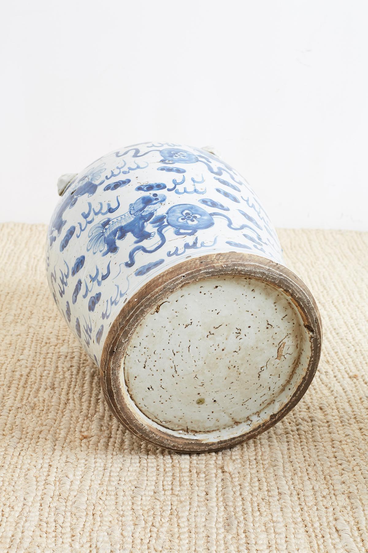 Pair of Chinese Blue and White Ginger Jars with Foo Dogs 4